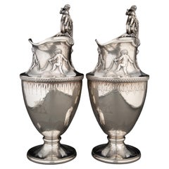 Antique Pair Neoclassical Silver Water Pitchers by Gorham