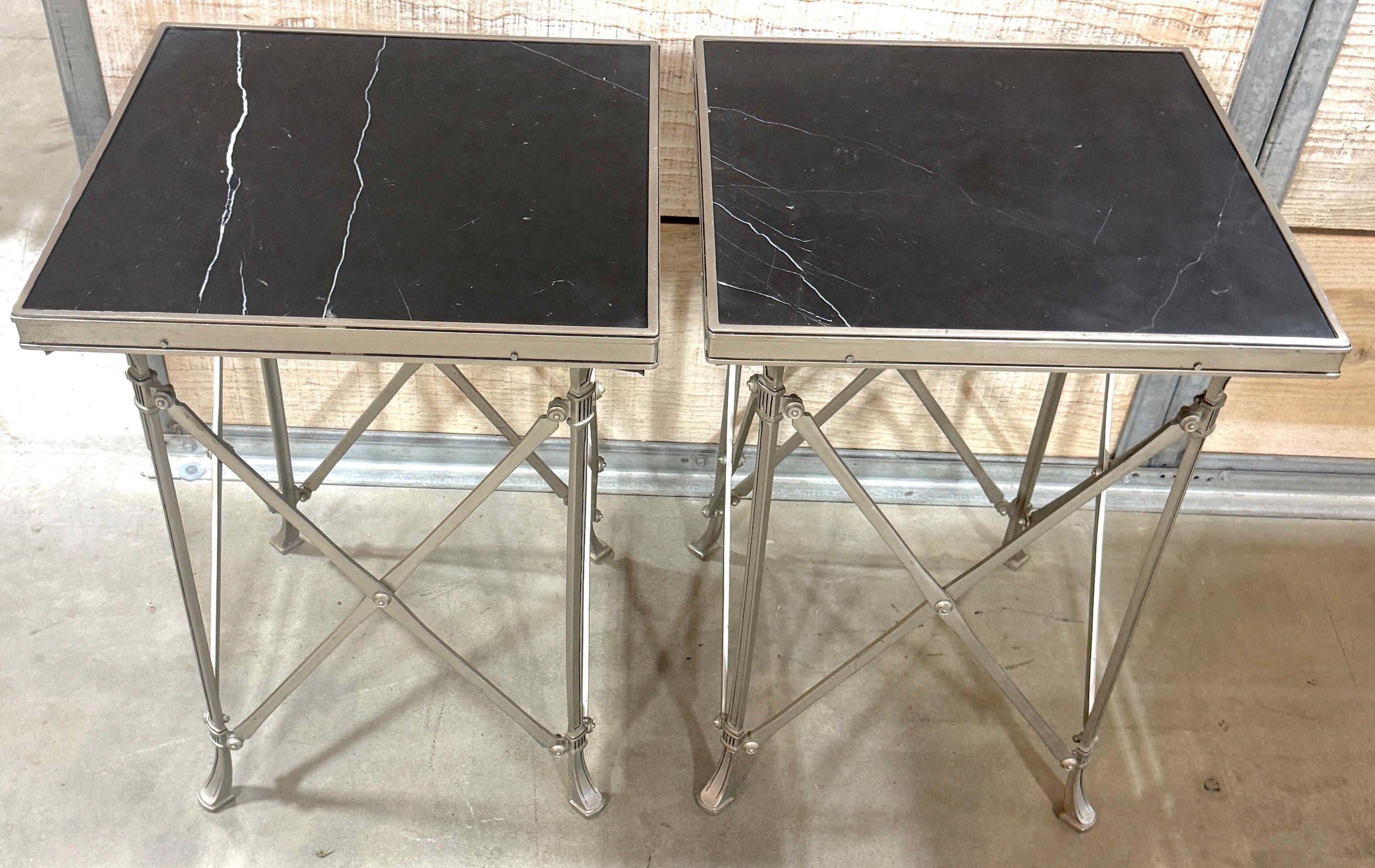 Pair Neoclassical Silvered Bronze & Black Marble Gueridons, Style of Jansen For Sale 7
