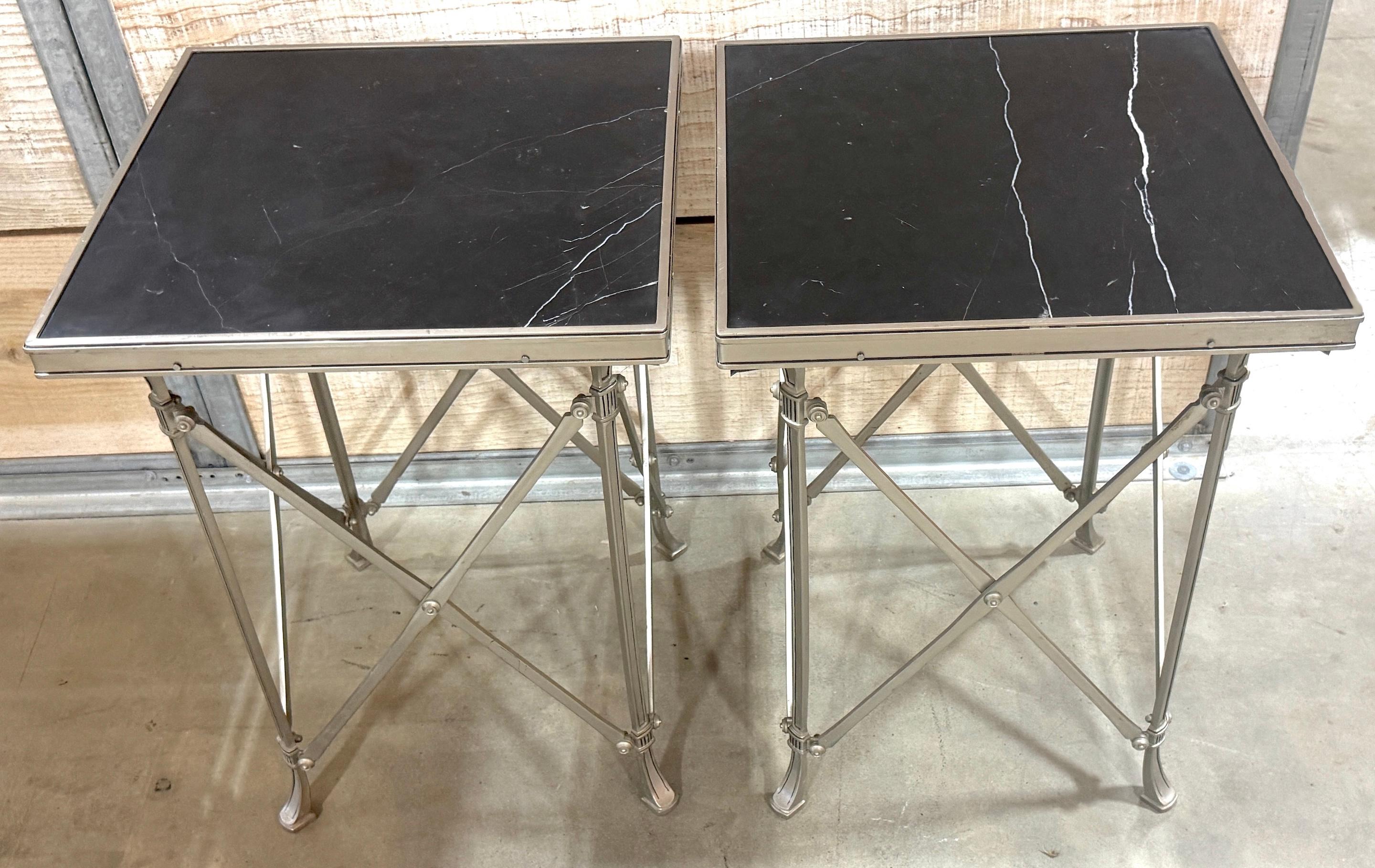 Pair Neoclassical Silvered Bronze & Black Marble Gueridons, Style of Jansen For Sale 8
