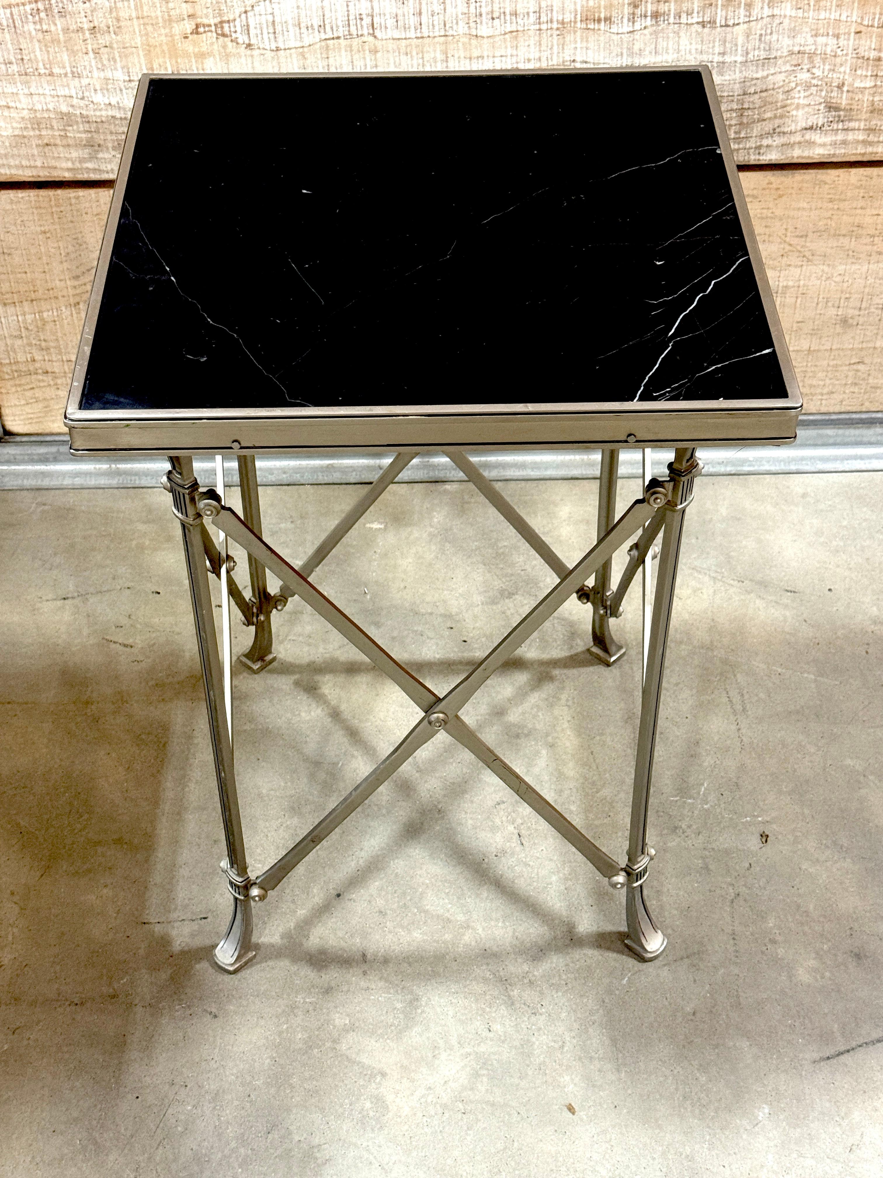 Pair Neoclassical Silvered Bronze & Black Marble Gueridons, Style of Jansen For Sale 2