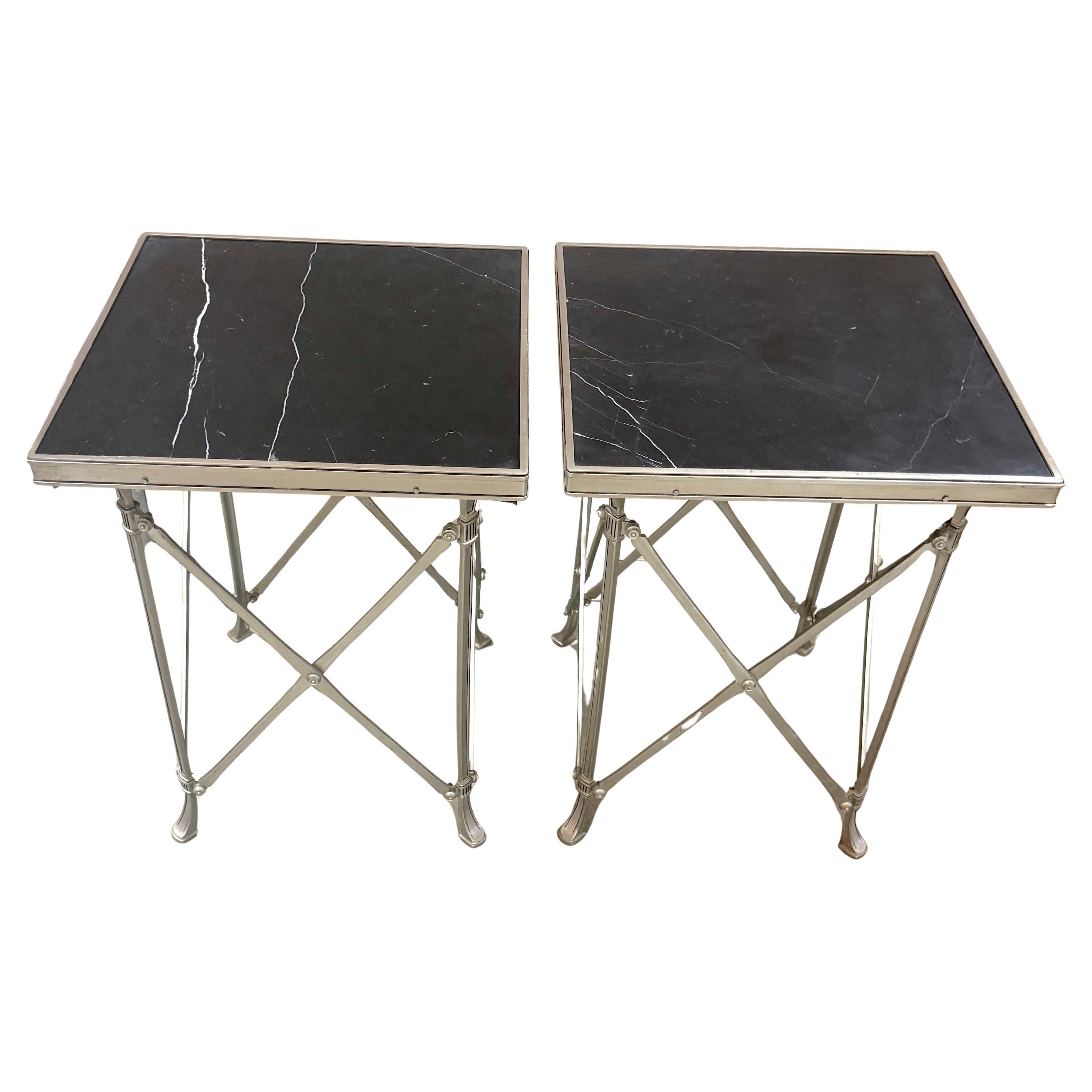 Pair Neoclassical Silvered Bronze & Black Marble Gueridons, Style of Jansen For Sale