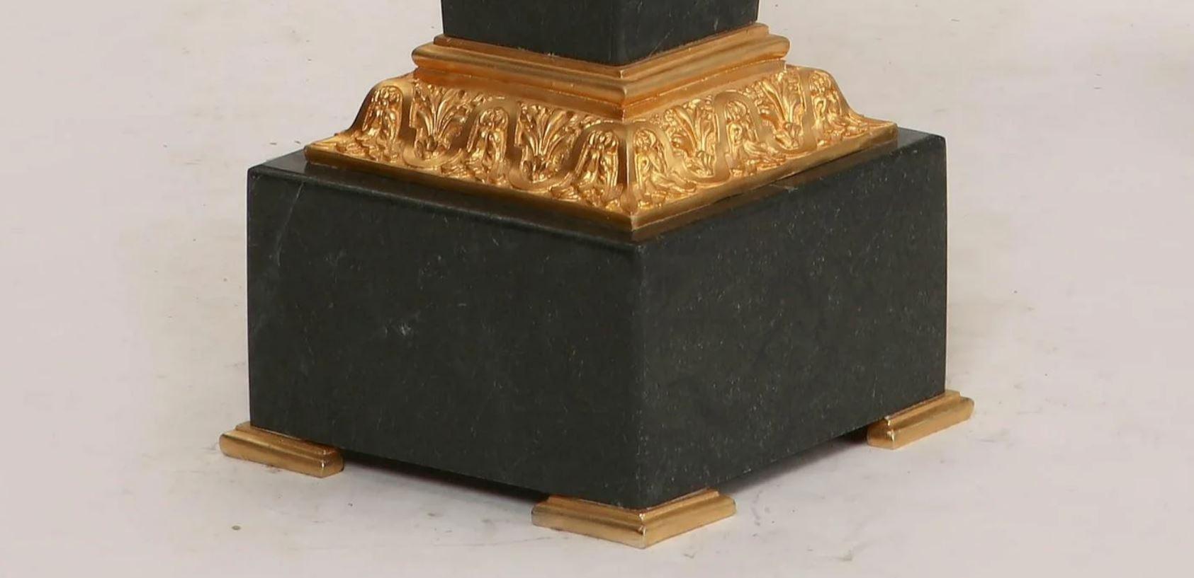 Pair Neoclassical style black marble pedestals, with bronze mount  For Sale 3