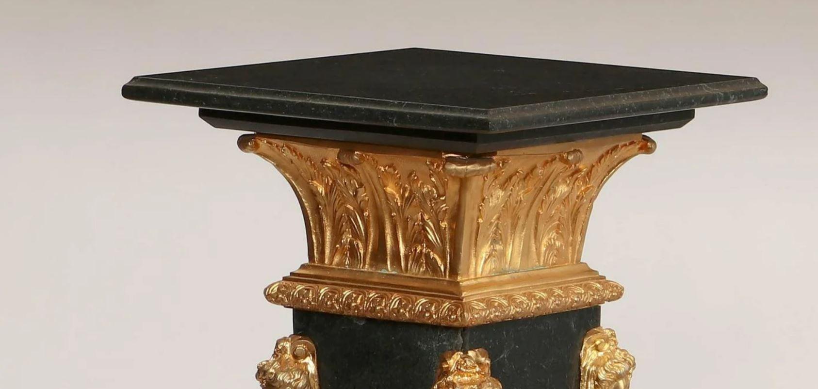 Pair Neoclassical style black marble pedestals, with bronze mount  For Sale 1