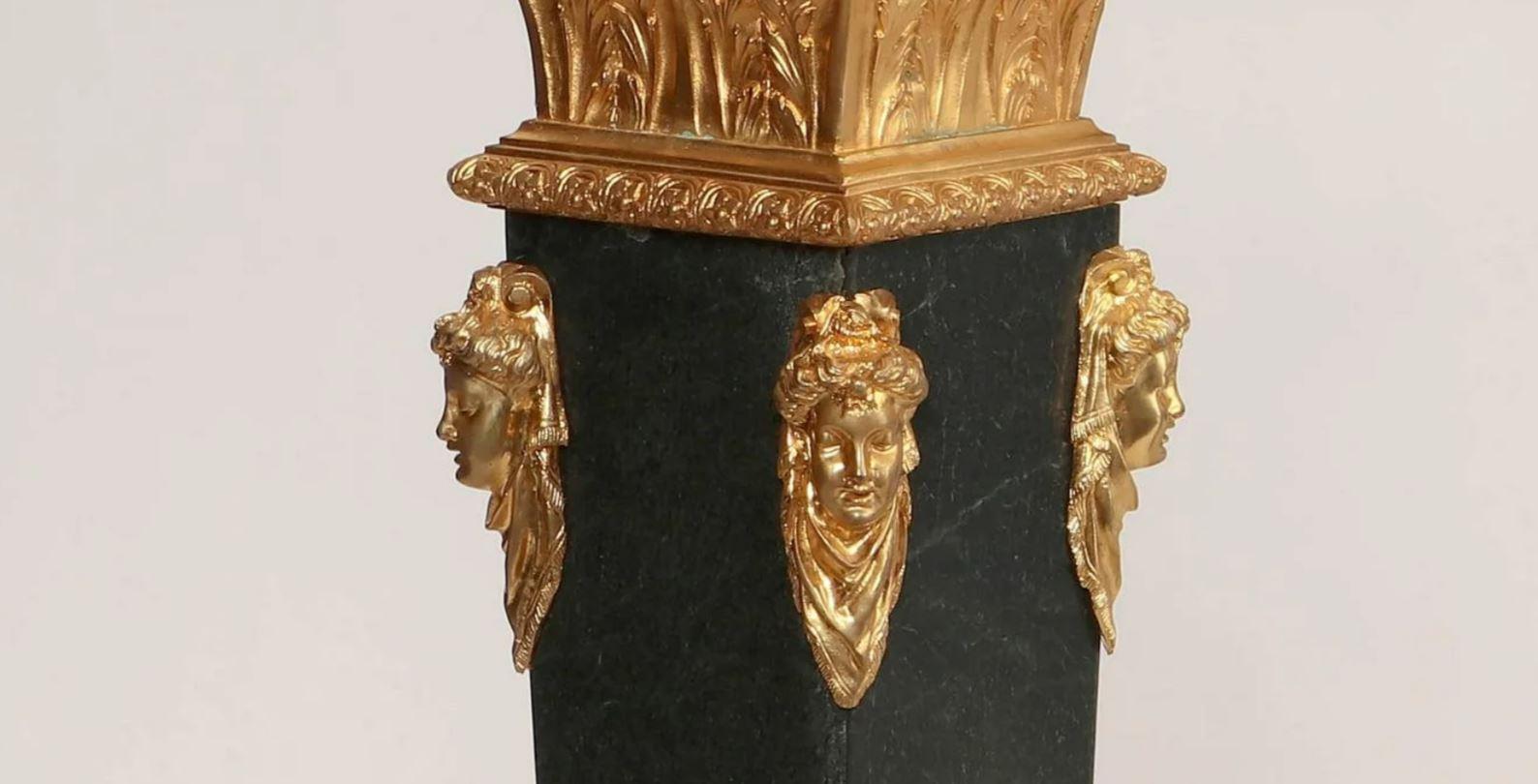 Pair Neoclassical style black marble pedestals, with bronze mount  For Sale 2