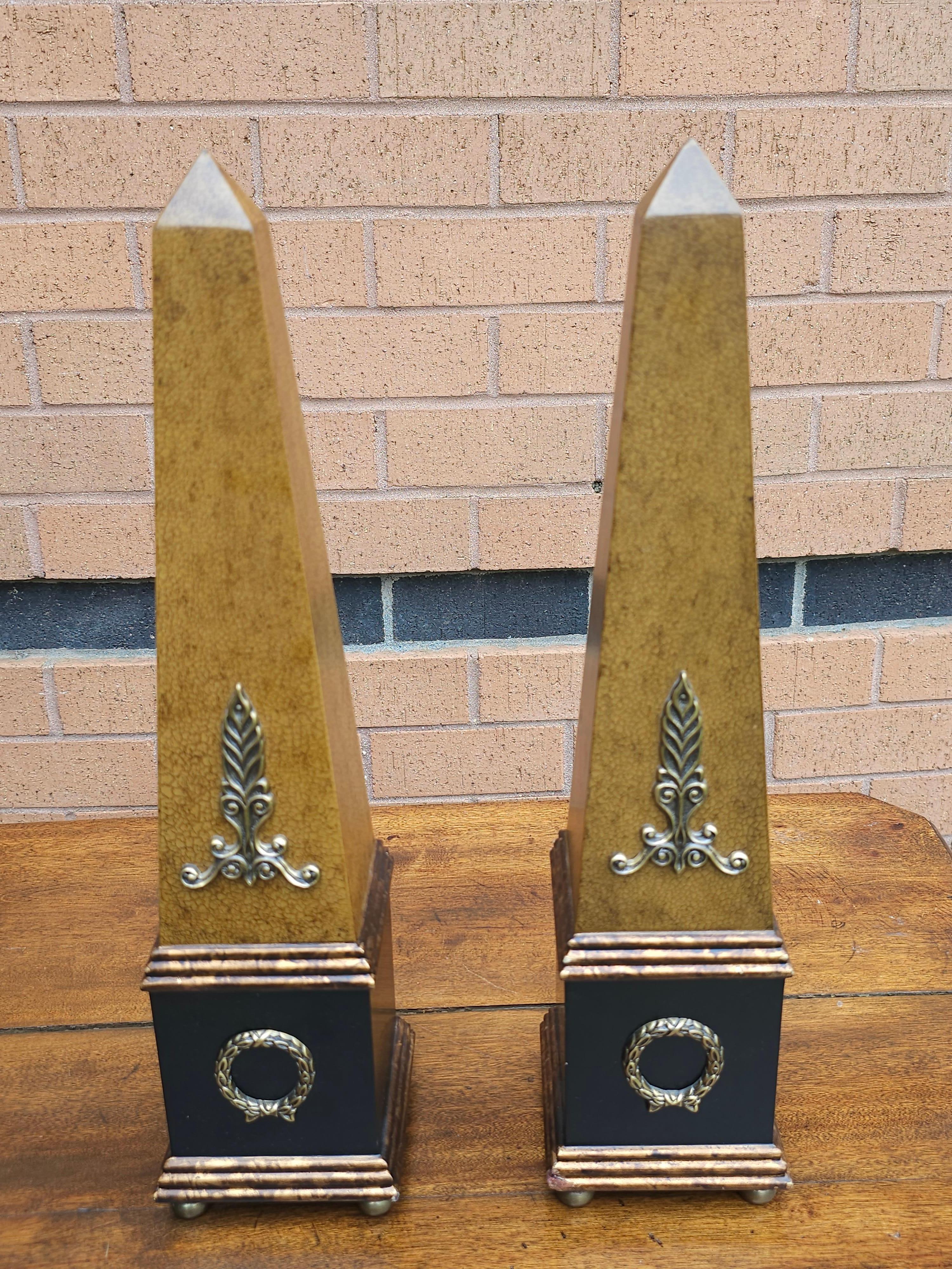 Unknown Pair Neoclassical Style Brass, Composition and Partial Ebonized Table Obelisks For Sale