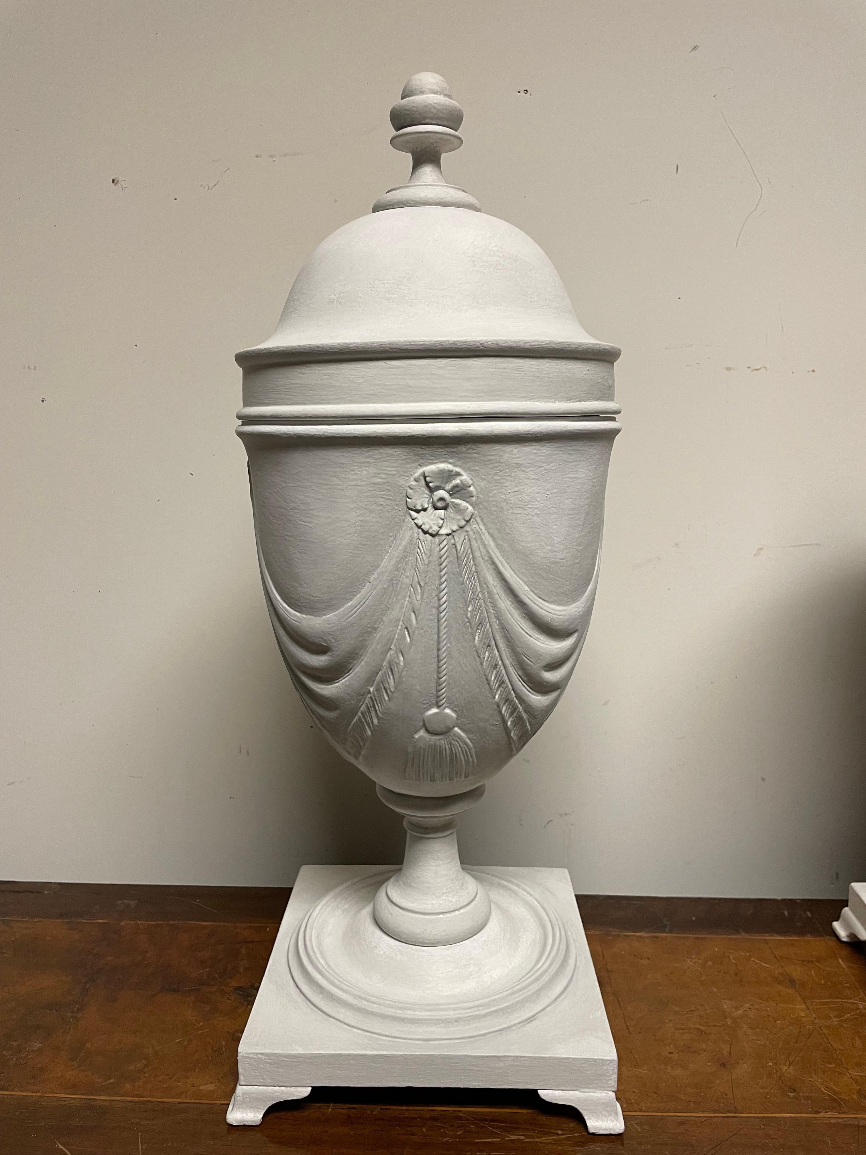 Pair Neoclassical Style Gray Painted Mahogany Urns  For Sale 6