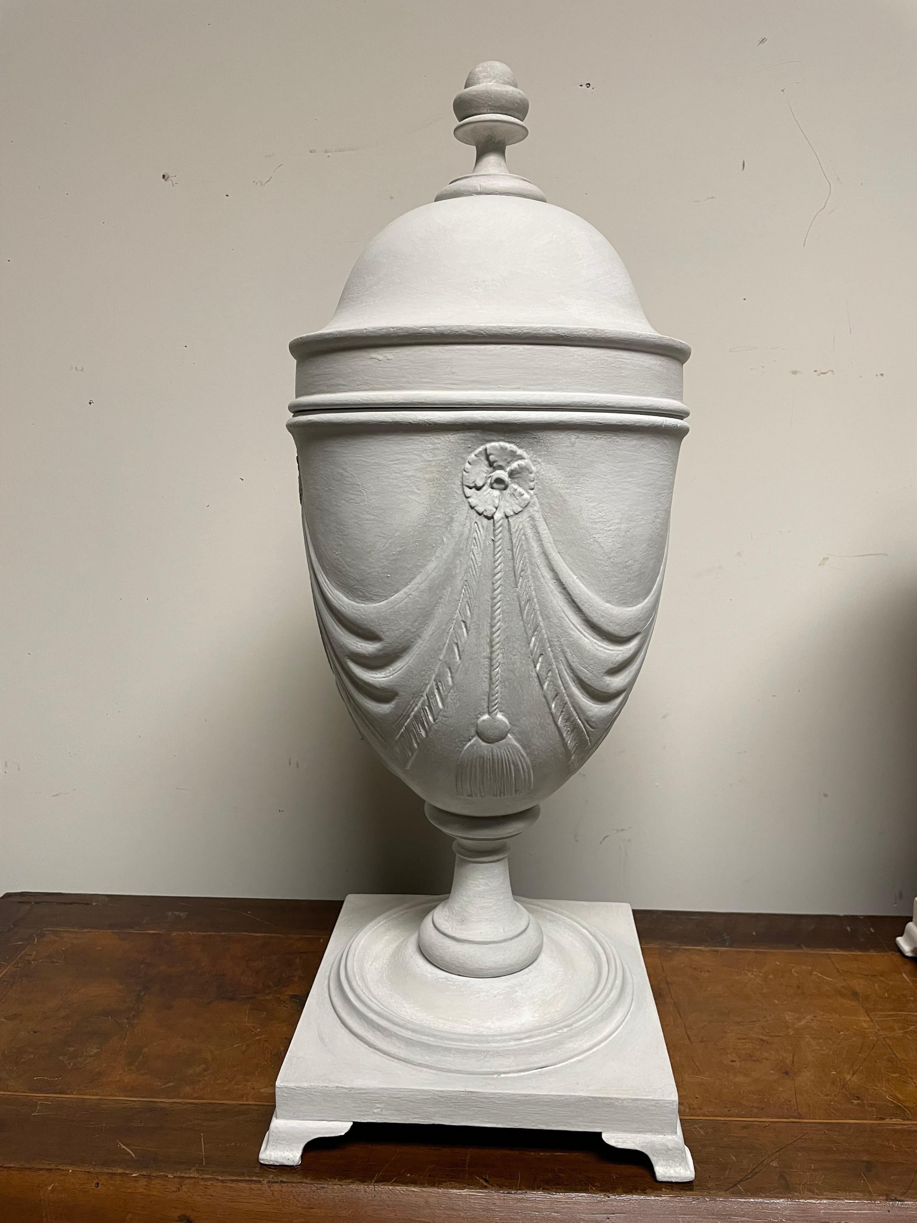 Pair Neoclassical Style Gray Painted Mahogany Urns  For Sale 9