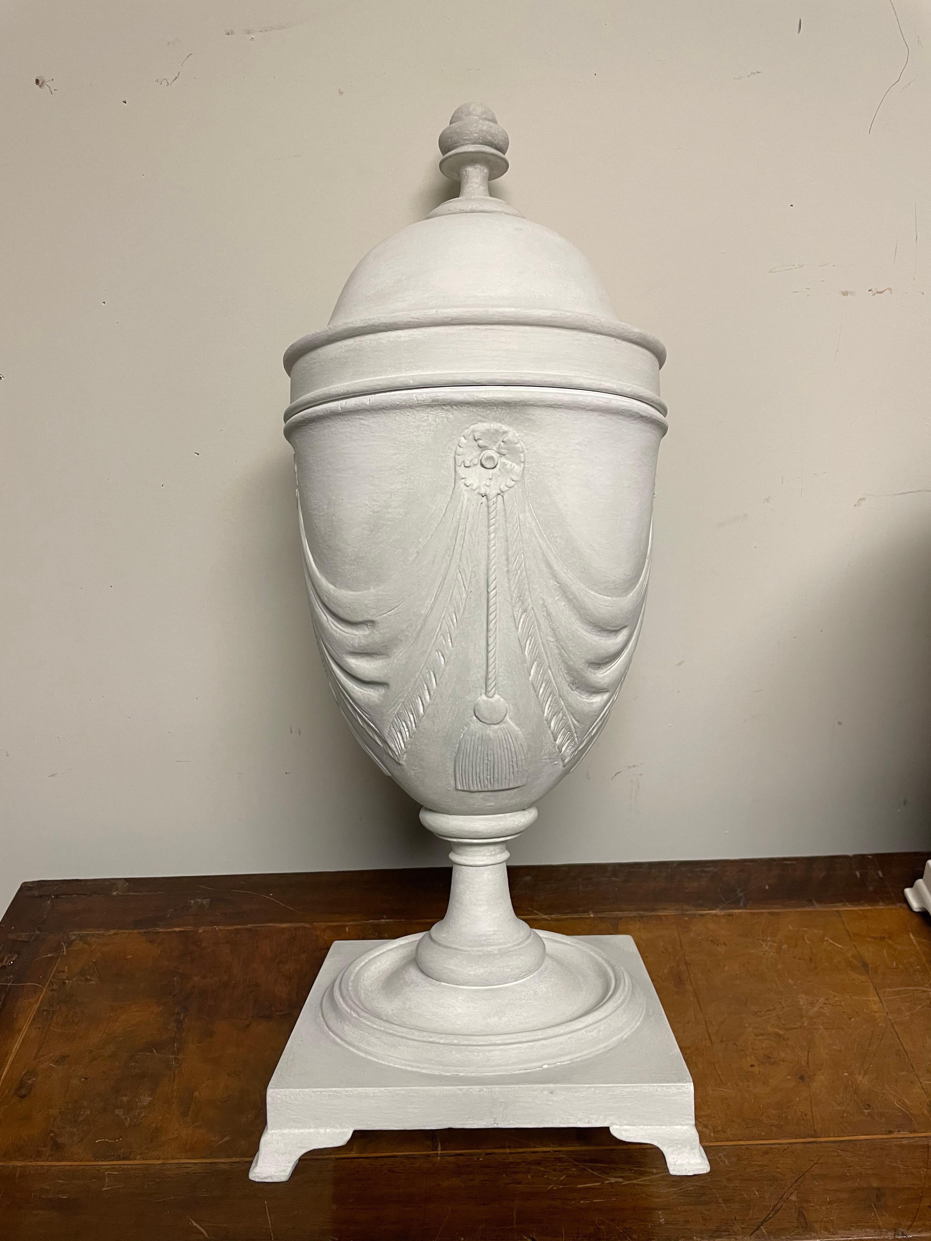 Pair Neoclassical Style Gray Painted Mahogany Urns  For Sale 10