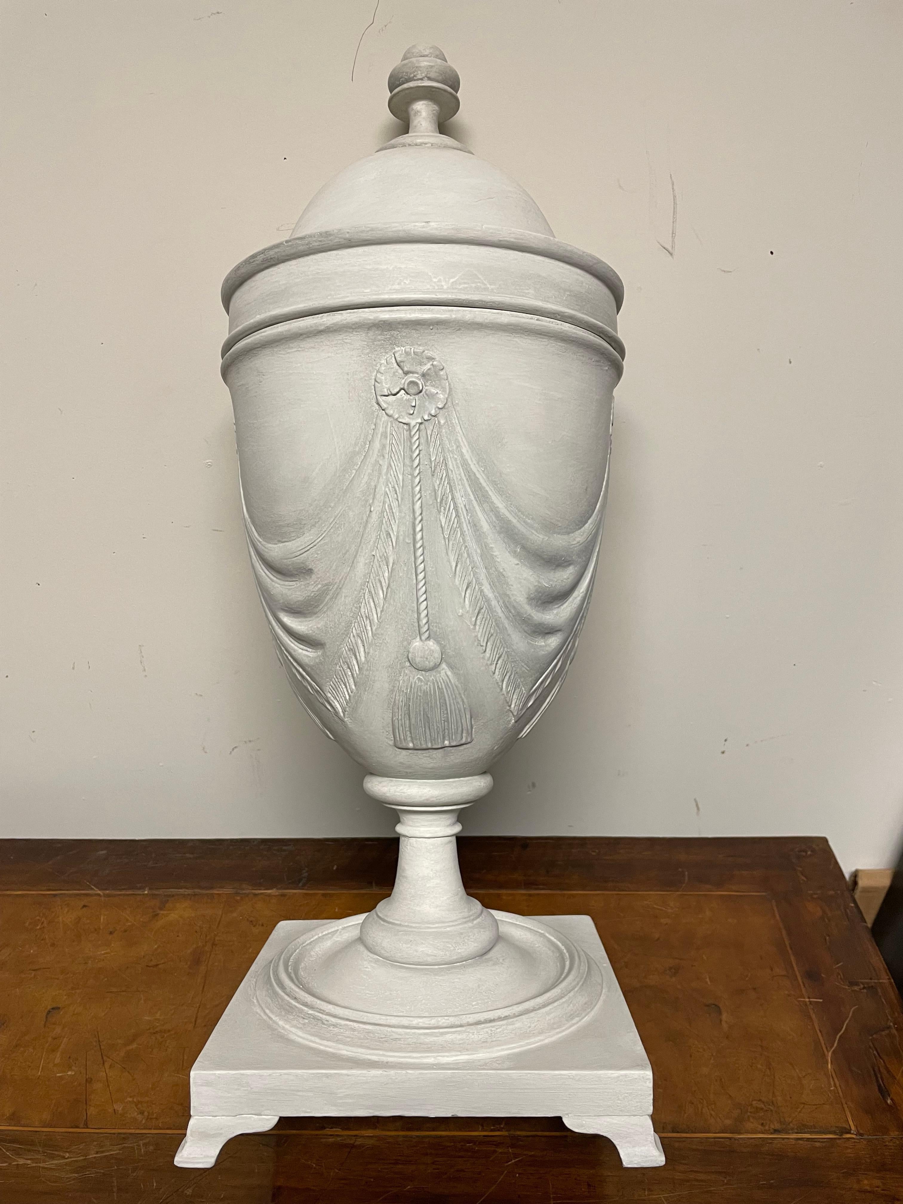 20th Century Pair Neoclassical Style Gray Painted Mahogany Urns  For Sale