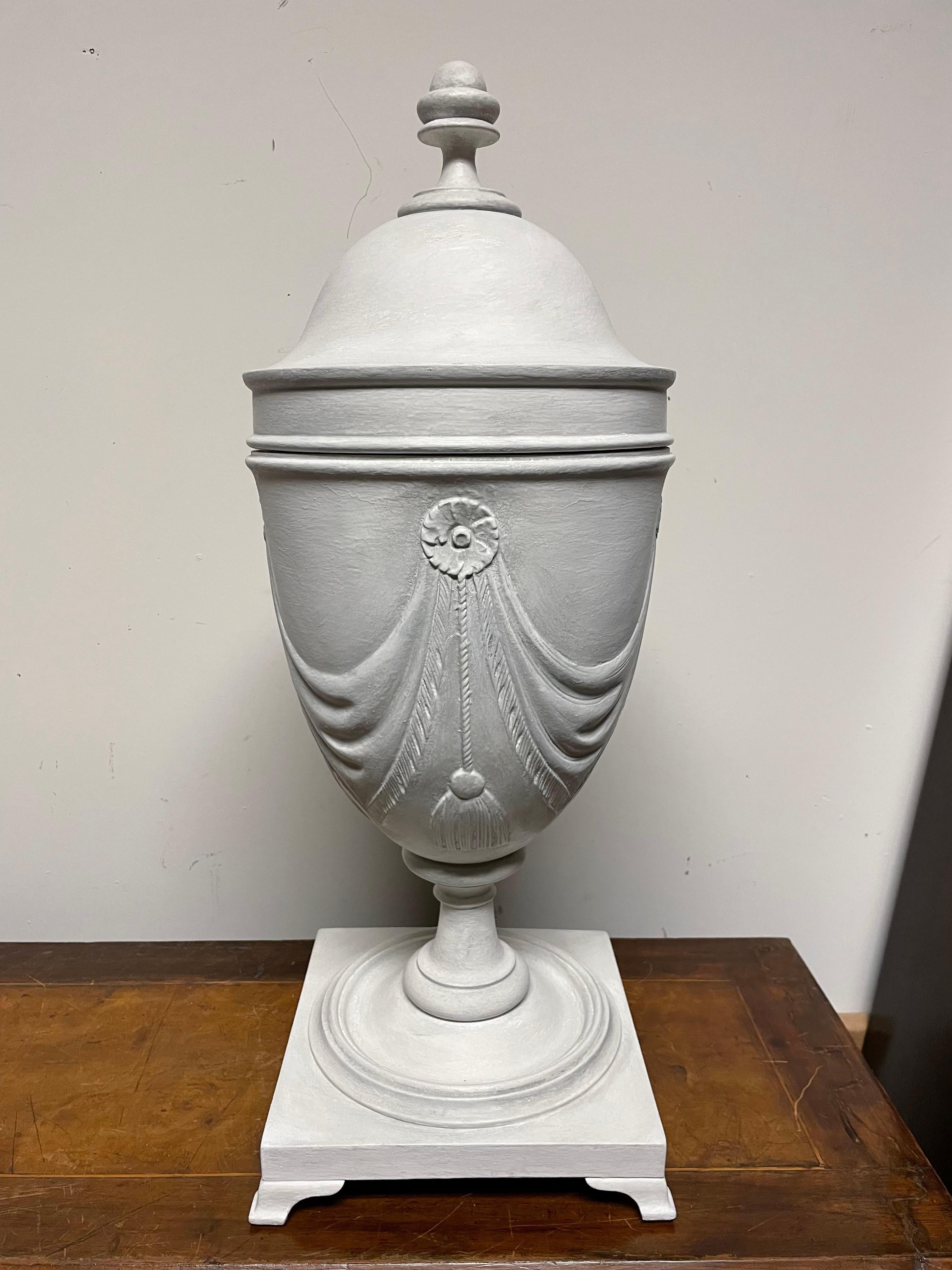 Pair Neoclassical Style Gray Painted Mahogany Urns  For Sale 2