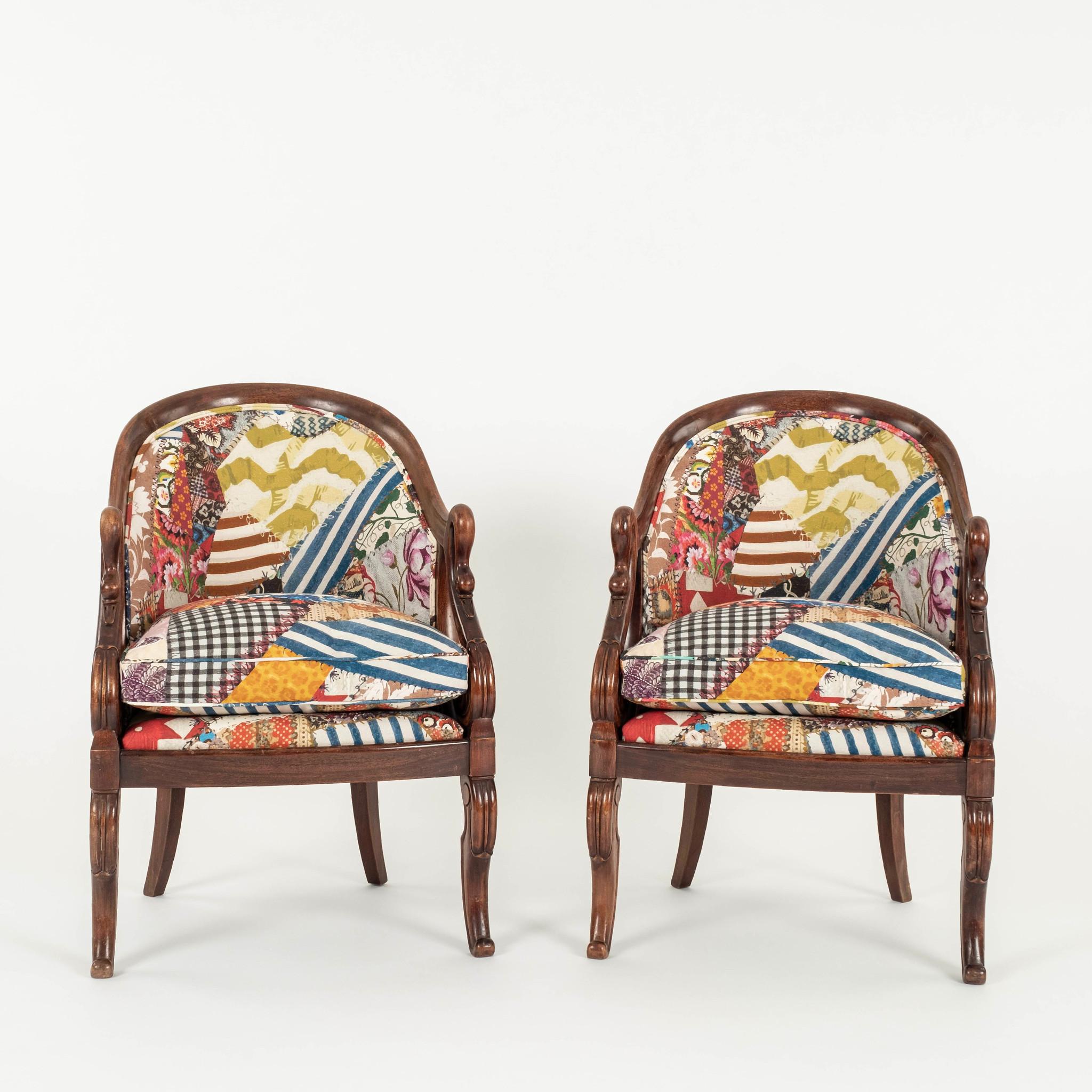 Wood Pair Neoclassical Style Johnson Hartig Libertine Hotch Potch Swan Chairs