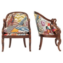 Antique Pair Neoclassical Style Johnson Hartig Libertine Hotch Potch Swan Chairs