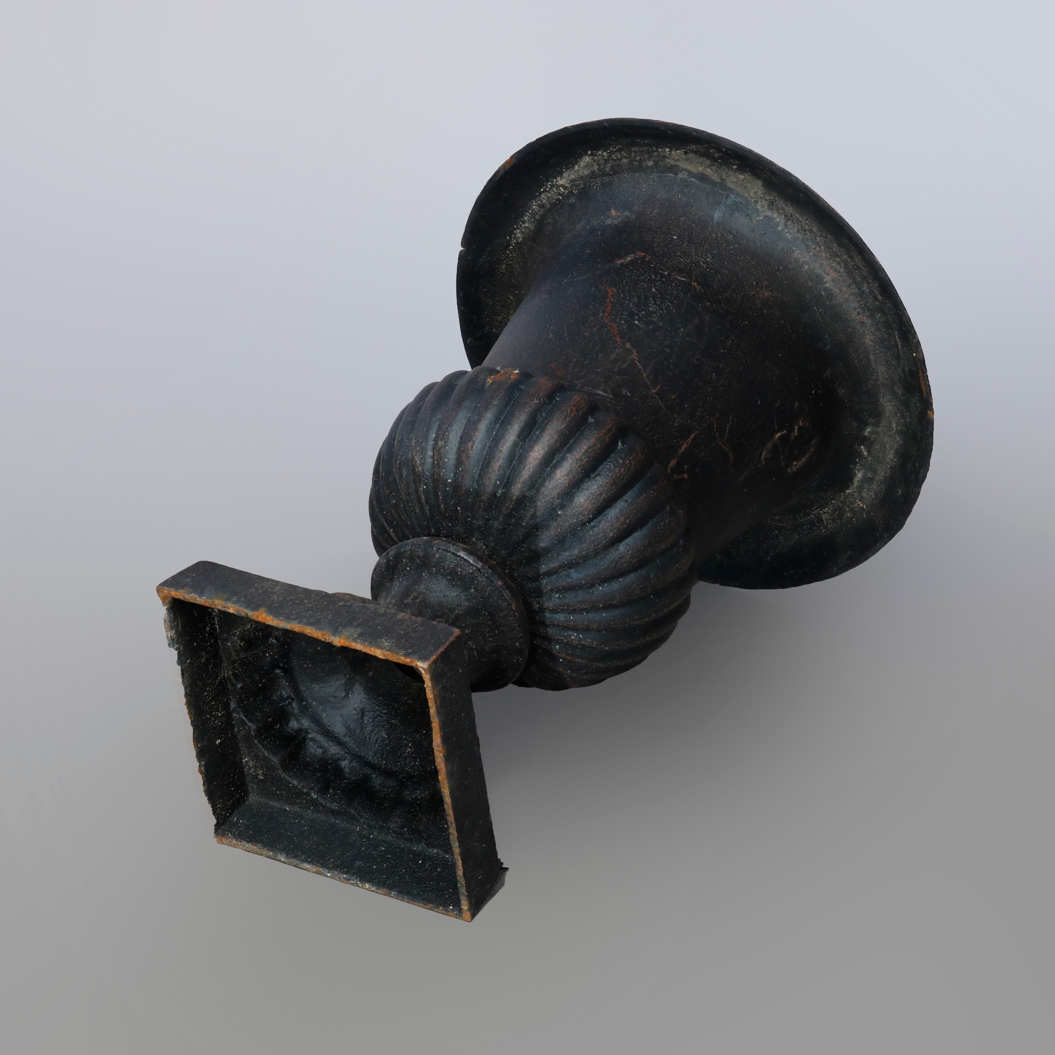 Pair of Neoclassical Style Melon Ribbed Cast Iron Garden Urns, 20th C 3
