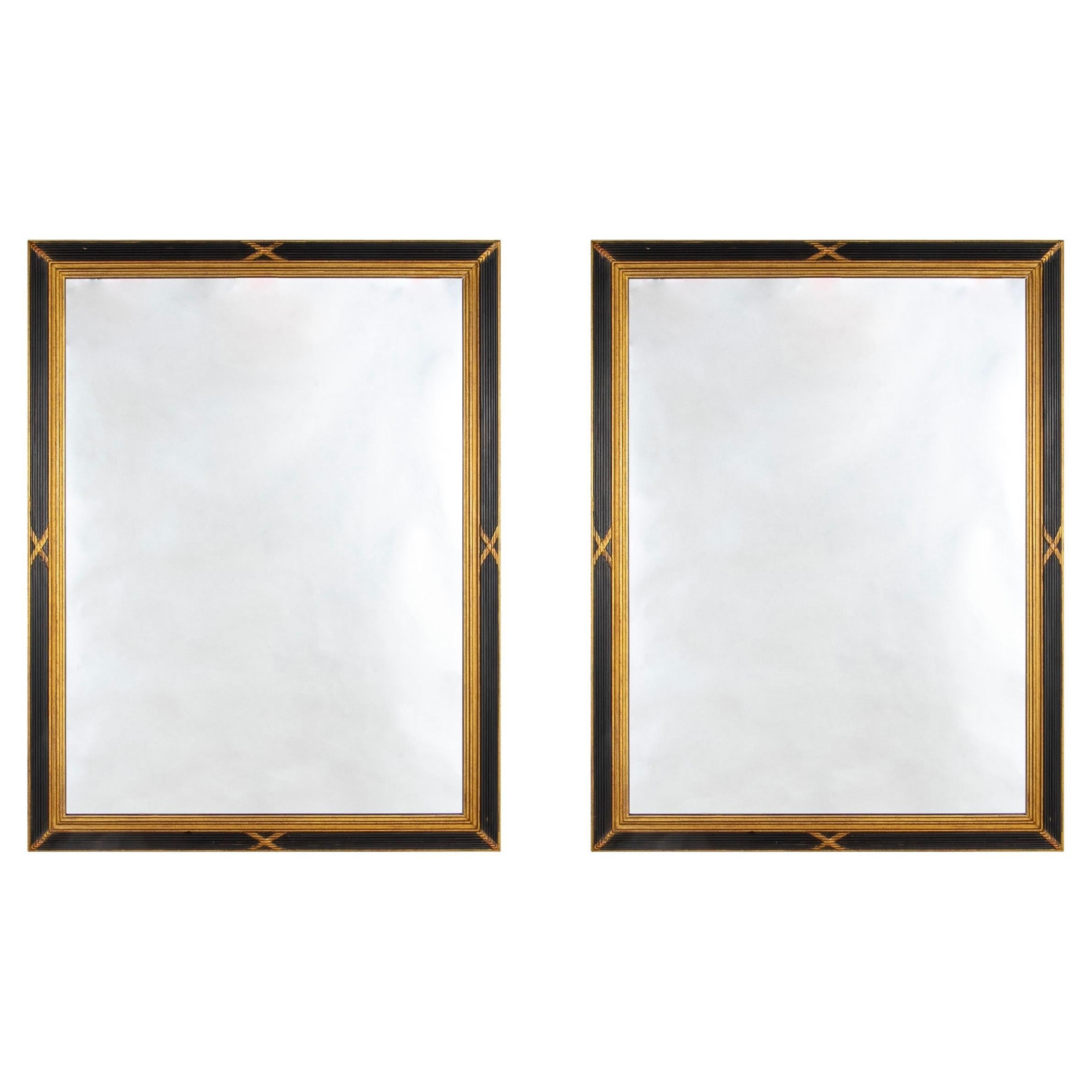 Pair Neoclassical Style Painted and Gilt Wall Mirrors, Mid 20th Century For Sale