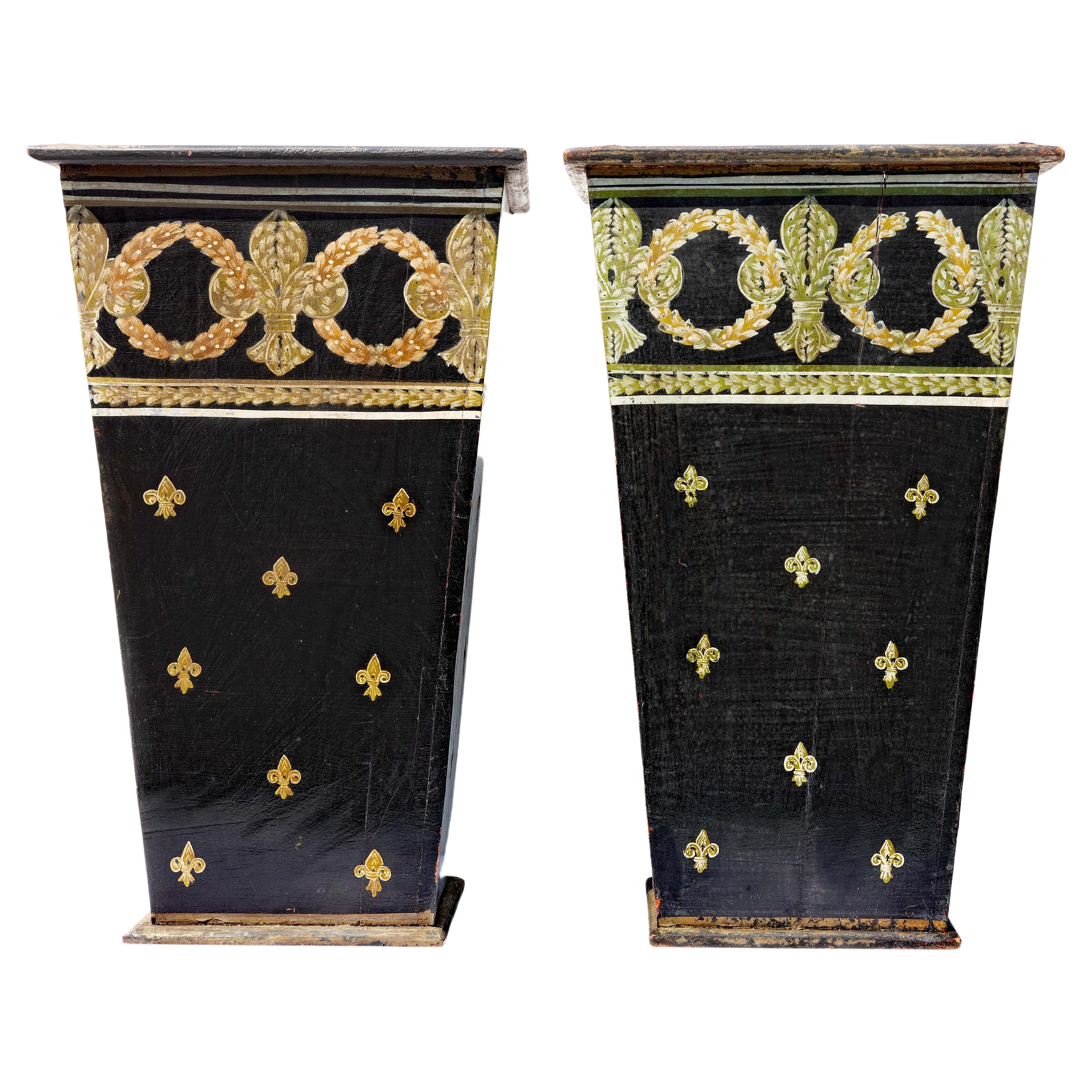 Pair Neoclassical Style Painted Wood Vases Midcentury