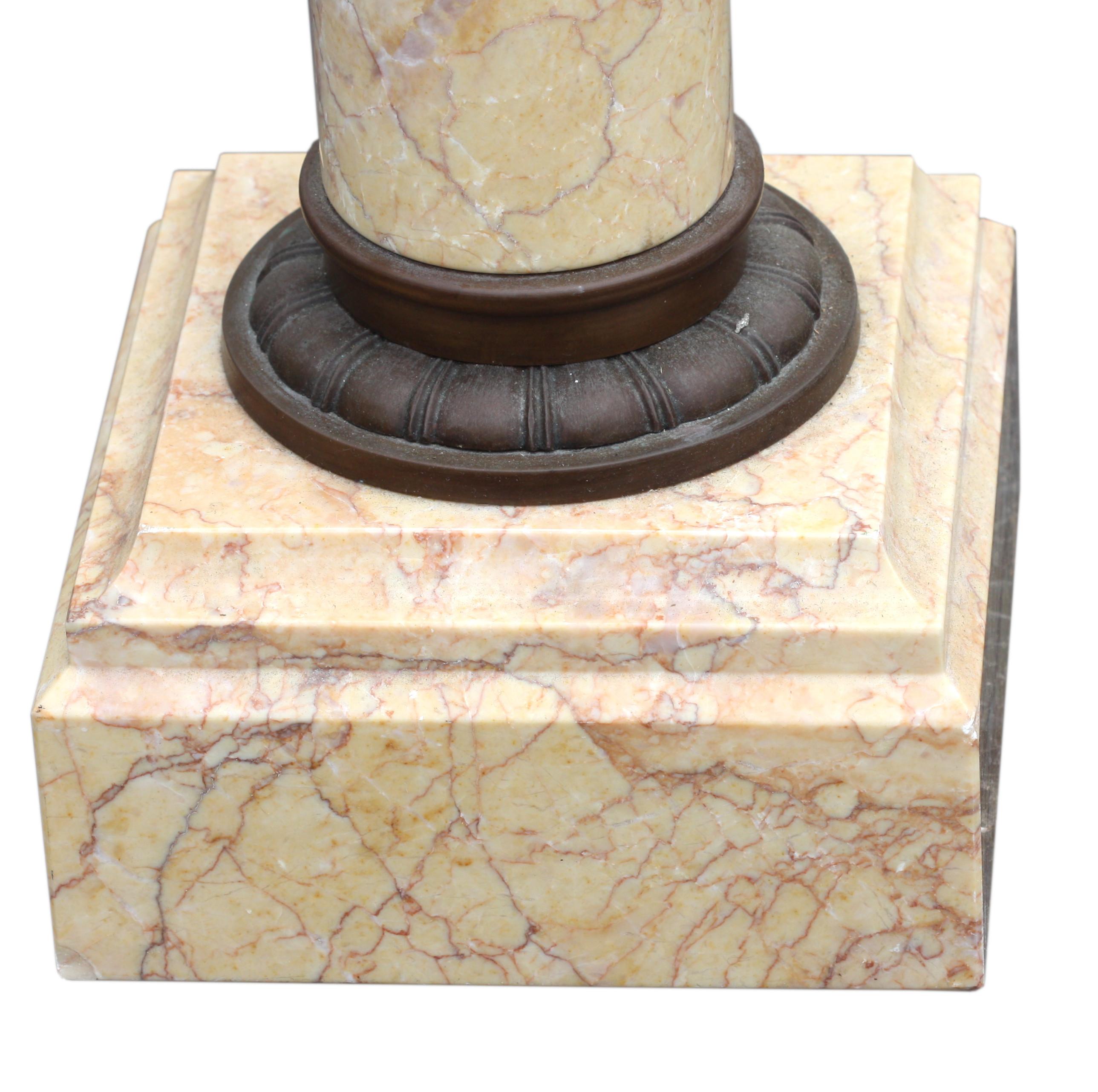 Bronze Pair Neoclassical Style Patinated-bronze-mounted Siena Marble Column Pedestals For Sale