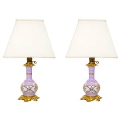 Pair Neoclassical Style Porcelain Lamps / Gilt Bronze Base
