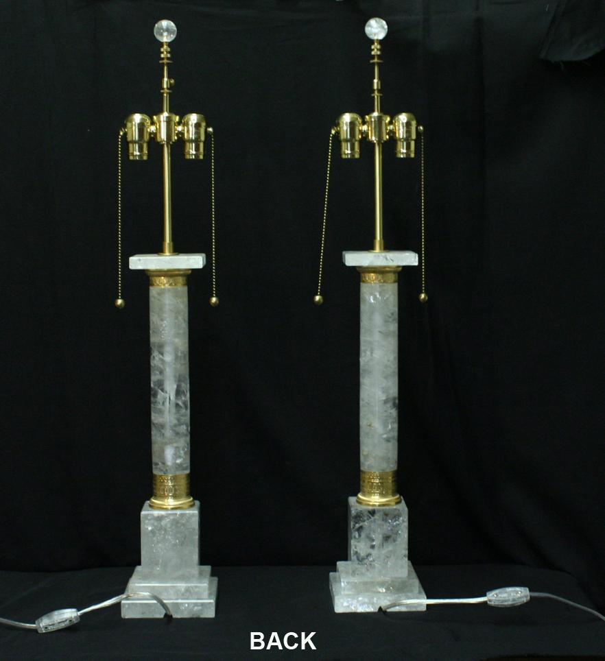 Pair of Neoclassical Style Rock Crystal and Ormolu Lamps For Sale 14