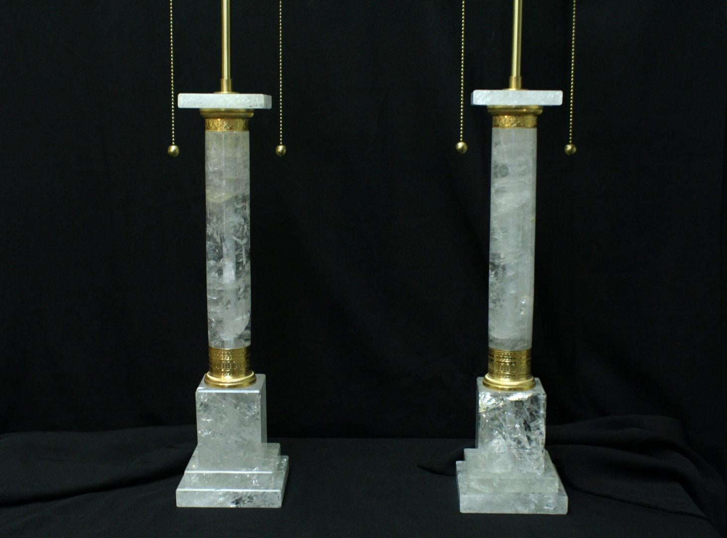 Pair of Neoclassical Style Rock Crystal and Ormolu Lamps For Sale 6