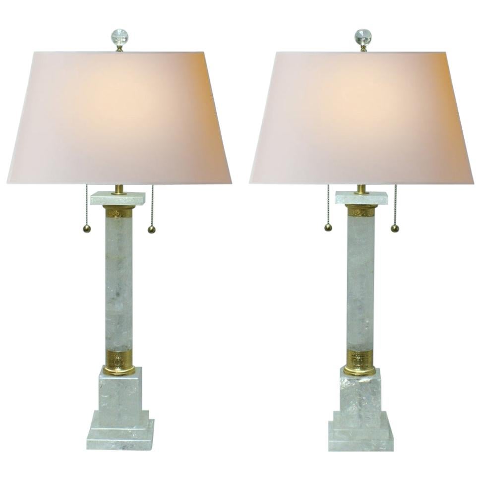 Pair of Neoclassical Style Rock Crystal and Ormolu Lamps