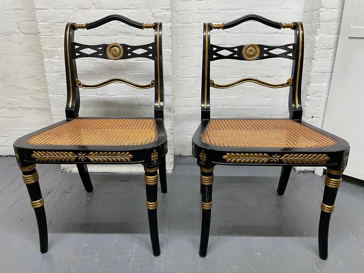 Cane Pair Neoclassical Style Side Chairs For Sale