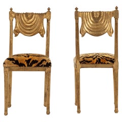 Pair Neoclassical Style Tiger Velvet Giltwood Chairs