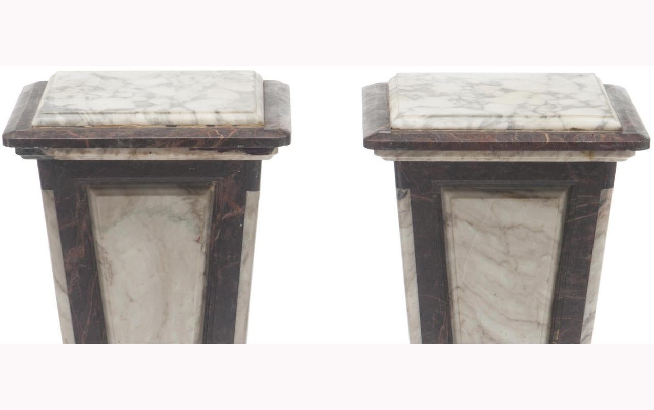 Carved Pair Neoclassical Style Variegated Marble Pedestals