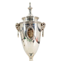 Pair Neoclassical Trophy Form Sterling Silver Urns