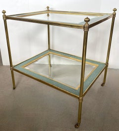 Pair Neoclassical Two Tier Brass, Wood & Glass Tables, Maison Jansen