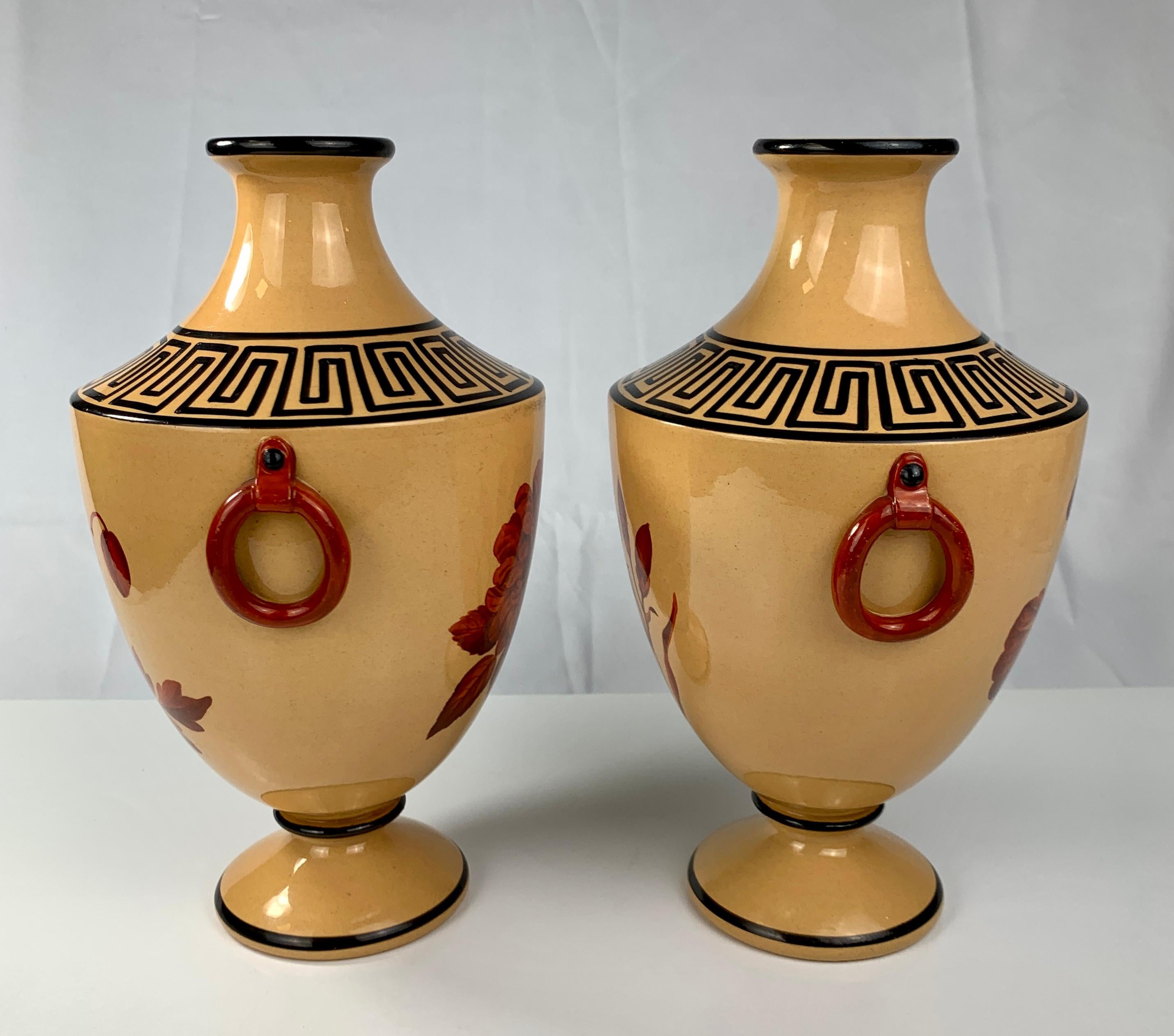 Earthenware Pair Neoclassical Vases Made Circa 1800 in England by Davenport