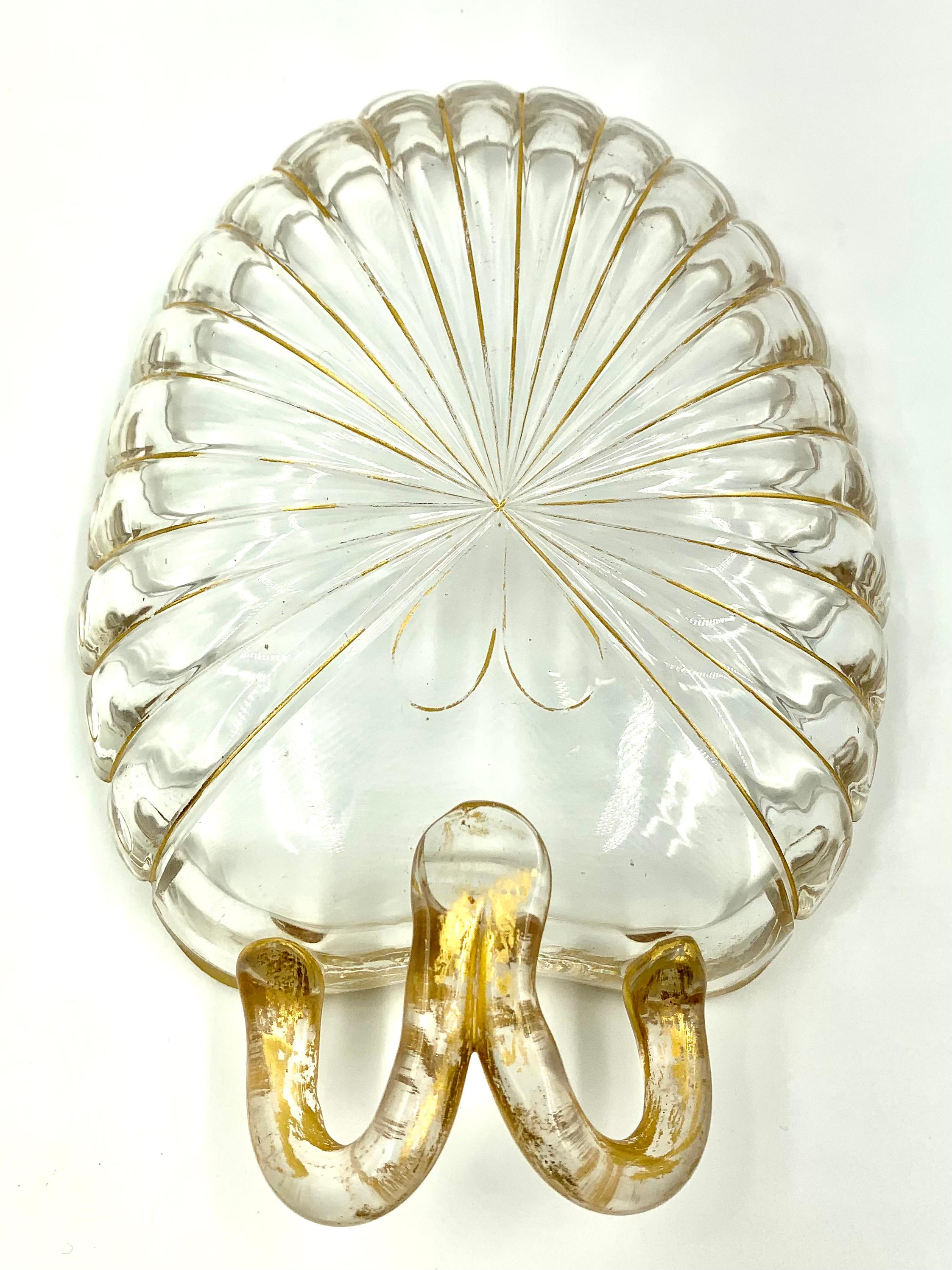 Italian Pair Neoclassical Venetian Glass Scallop Form Parcel Gilt Caviar Dishes For Sale
