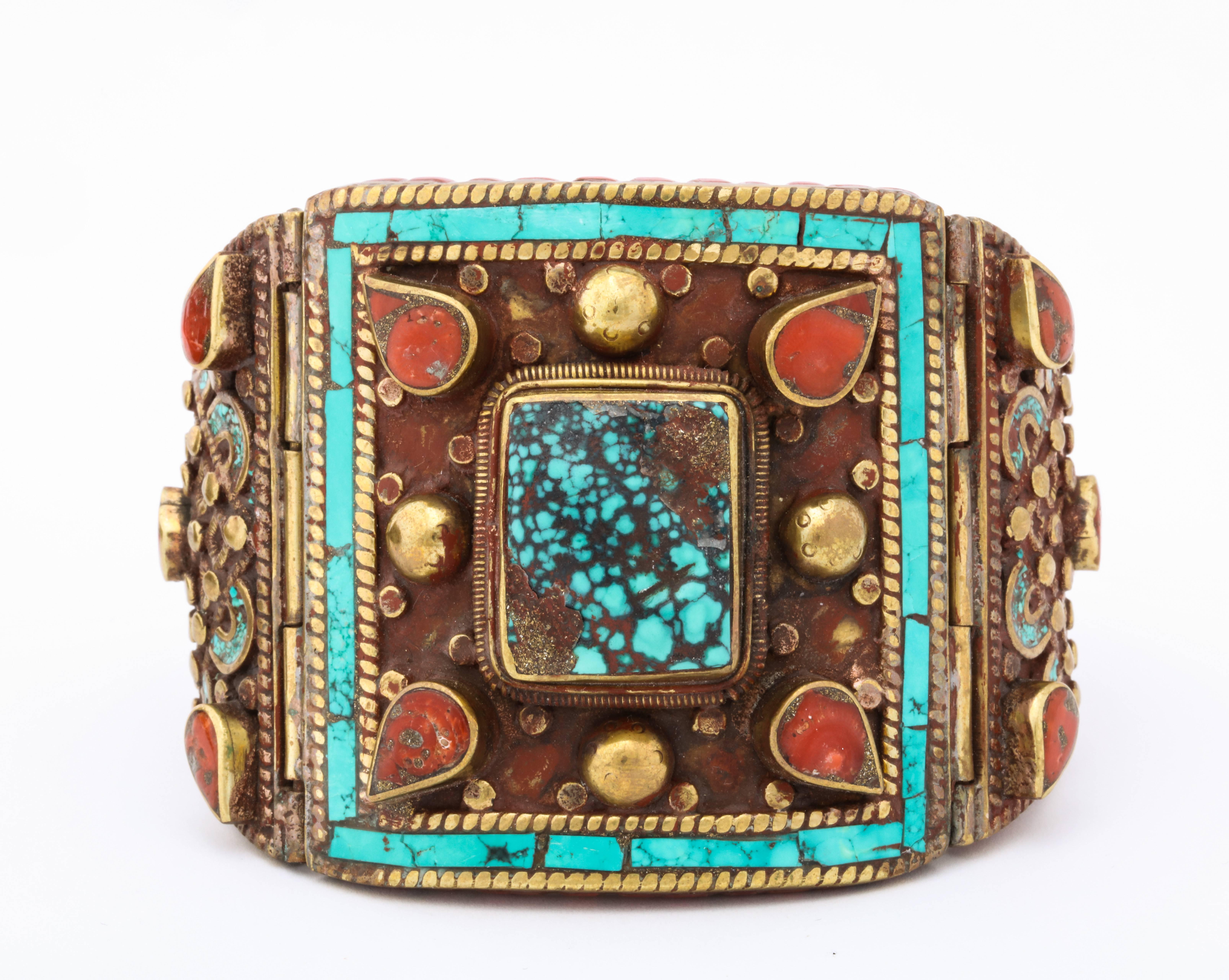 Artisan Pair Nepalese Bracelets Turquoise and Coral 