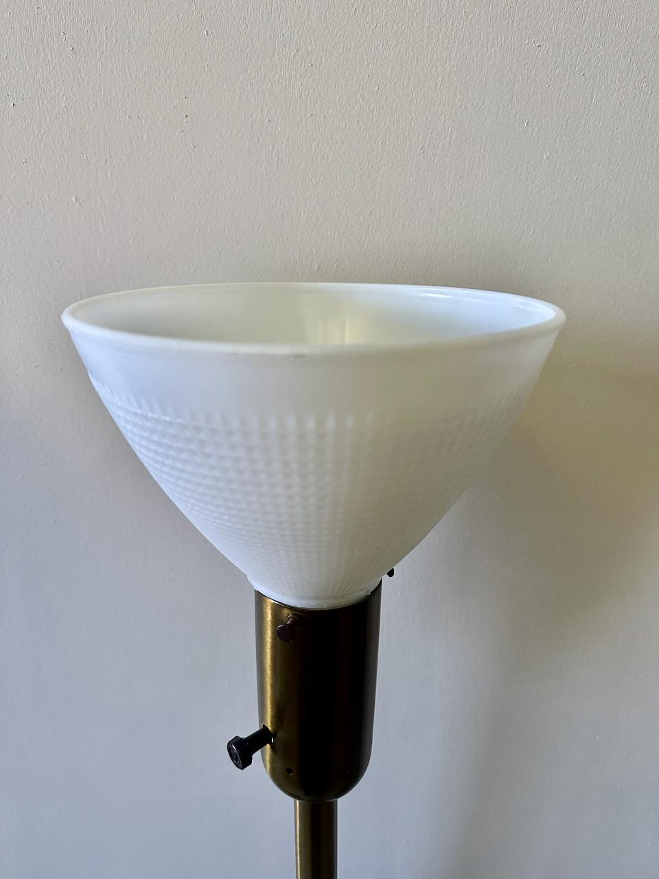 antique brass floor lamp with milk glass shade