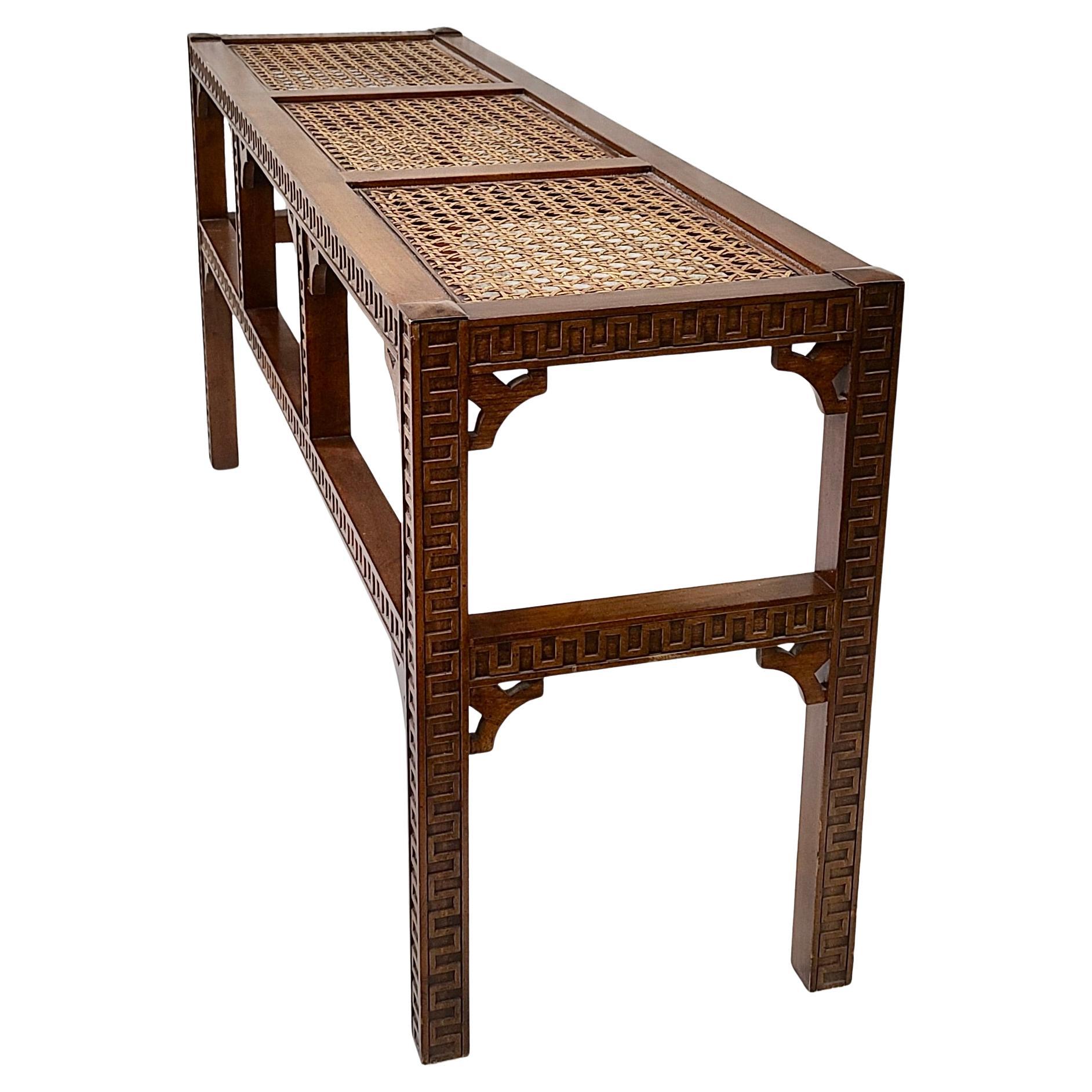 Pair Nesting Stools and Console Tables Neo Classical Greek Key Pattern with Cane For Sale 2