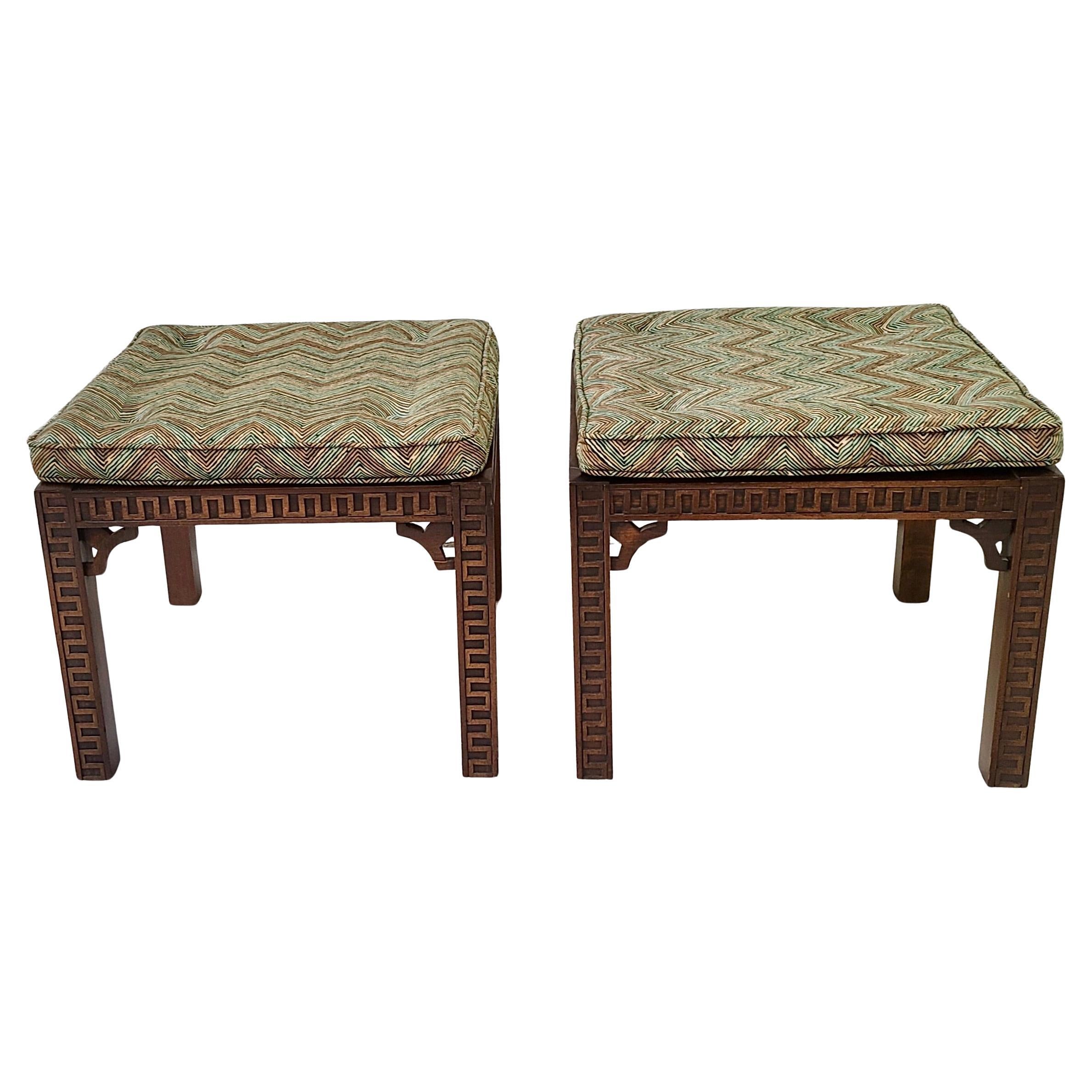 Pair Nesting Stools and Console Tables Neo Classical Greek Key Pattern with Cane For Sale 3