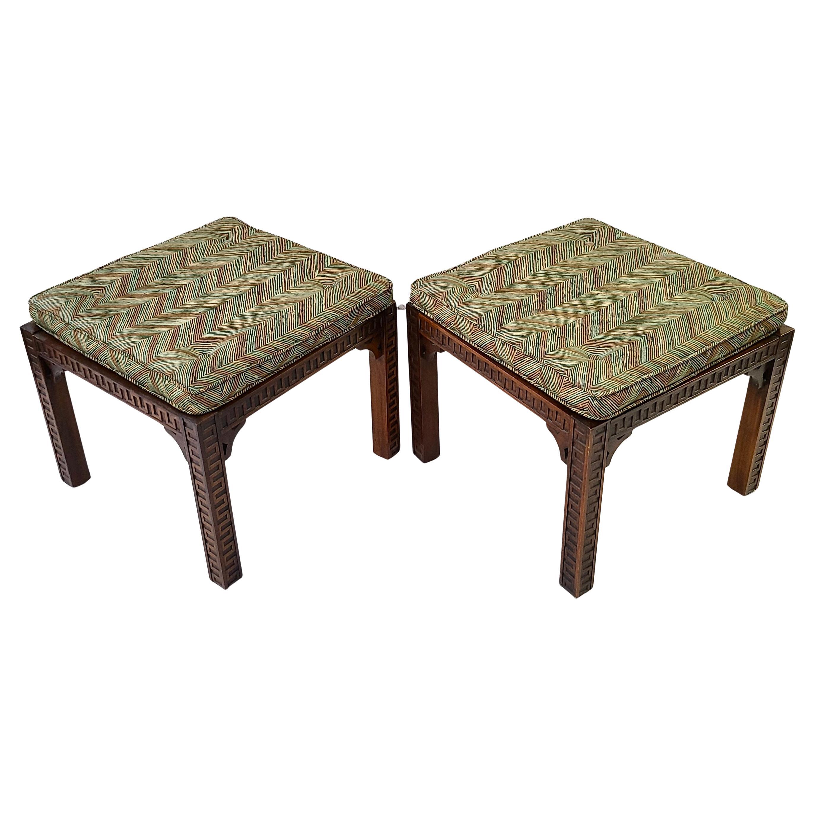 Pair Nesting Stools and Console Tables Neo Classical Greek Key Pattern with Cane For Sale 4