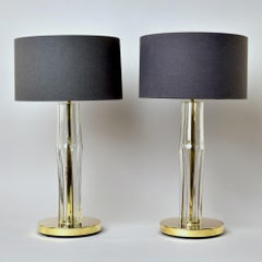 Pair New Clear Glass Italian Lamps with Brass Fittings