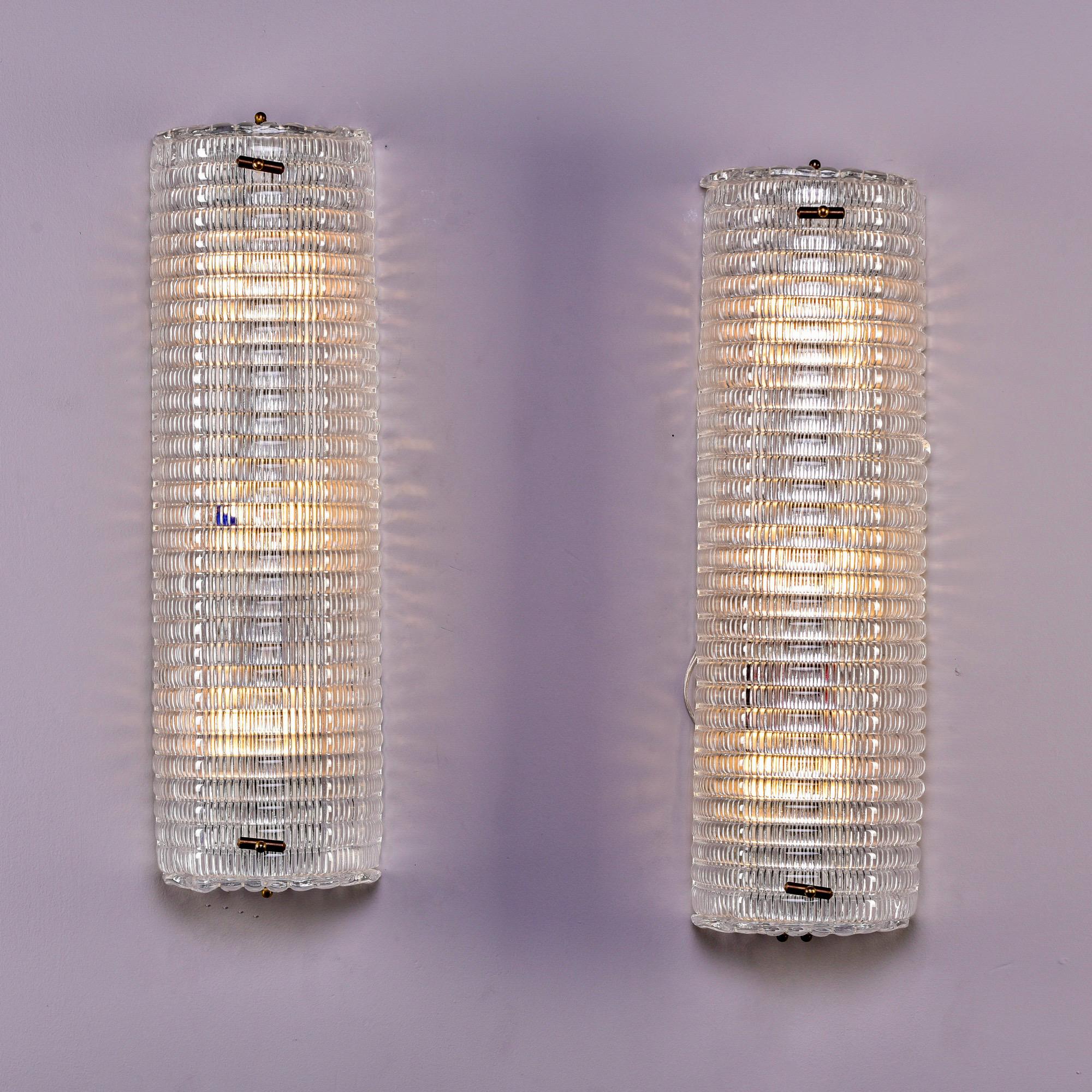 Mid-Century Modern Pair New Clear Ribbed Murano Glass Sconces
