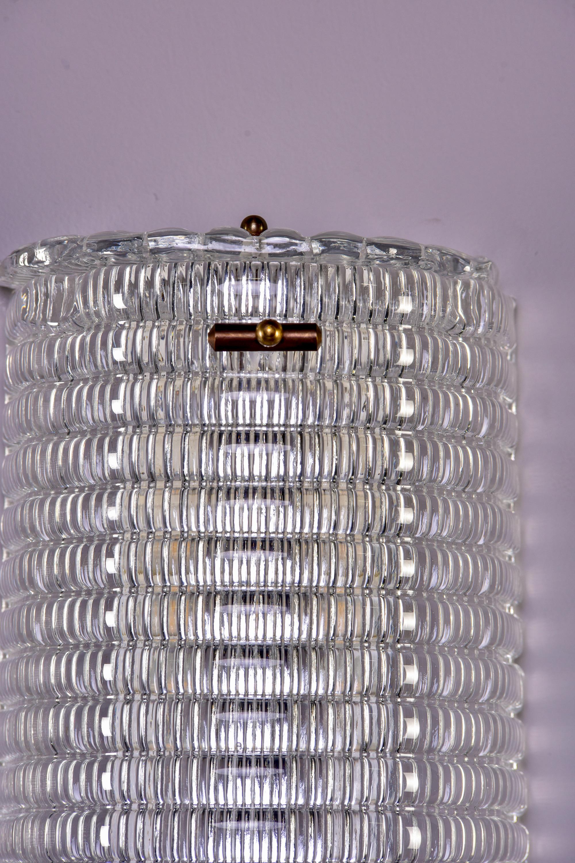 Pair New Clear Ribbed Murano Glass Sconces 1