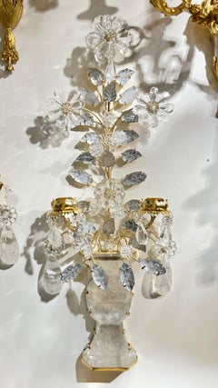 Pair New French Maison Bagues Style Rock Crystal Gilt Metal 2-Light Sconces