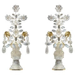 Pair New French Maison Bagues Style Rock Crystal Gilt Metal 2-Light Sconces