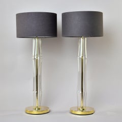 Pair New Italian Tall Clear Glass Lamps with Brass Fittings