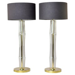 Pair New Italian Tall Clear Glass Lamps with Brass Fittings