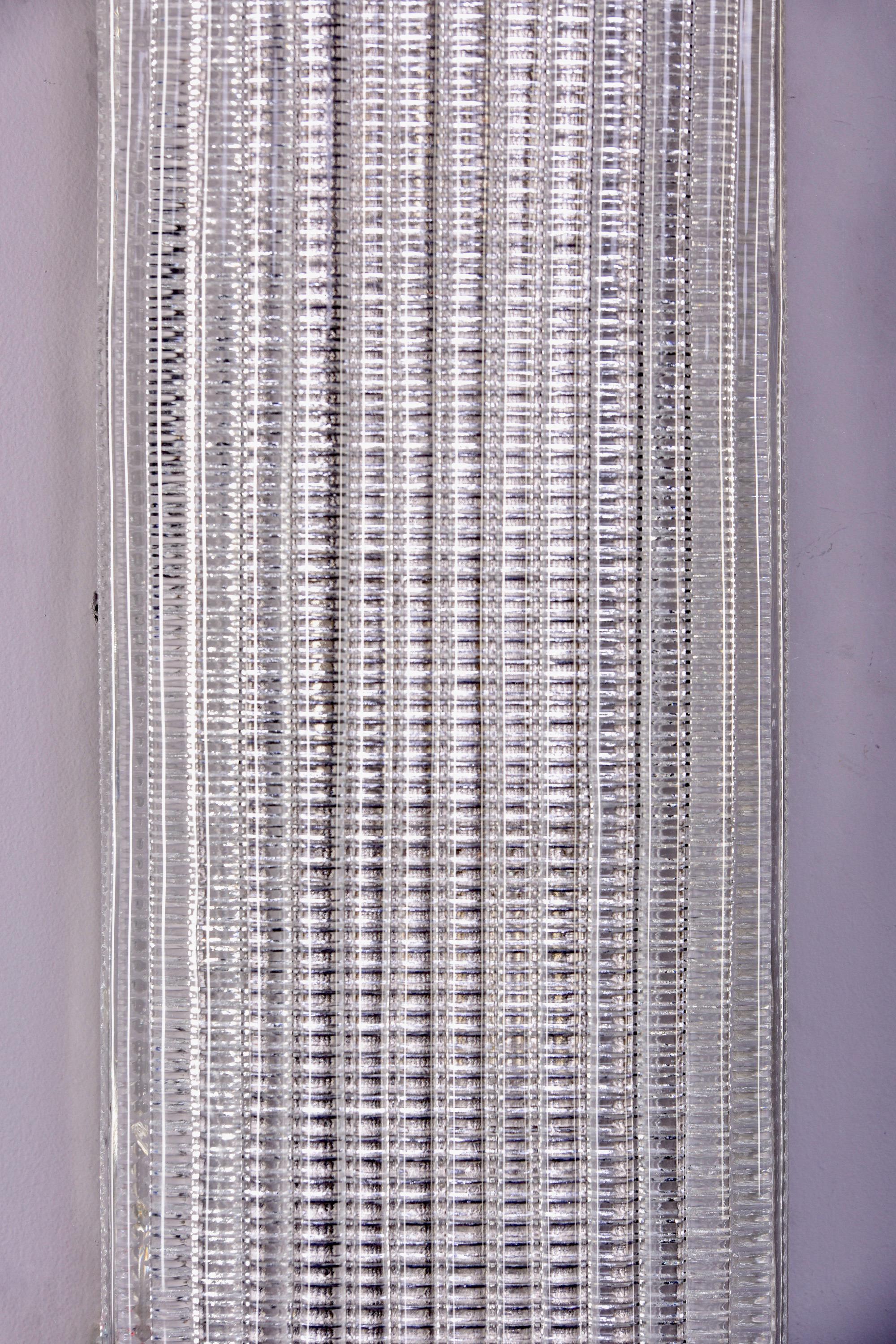 Metal Pair New Large Clear Ribbed and Textured Murano Glass Sconces