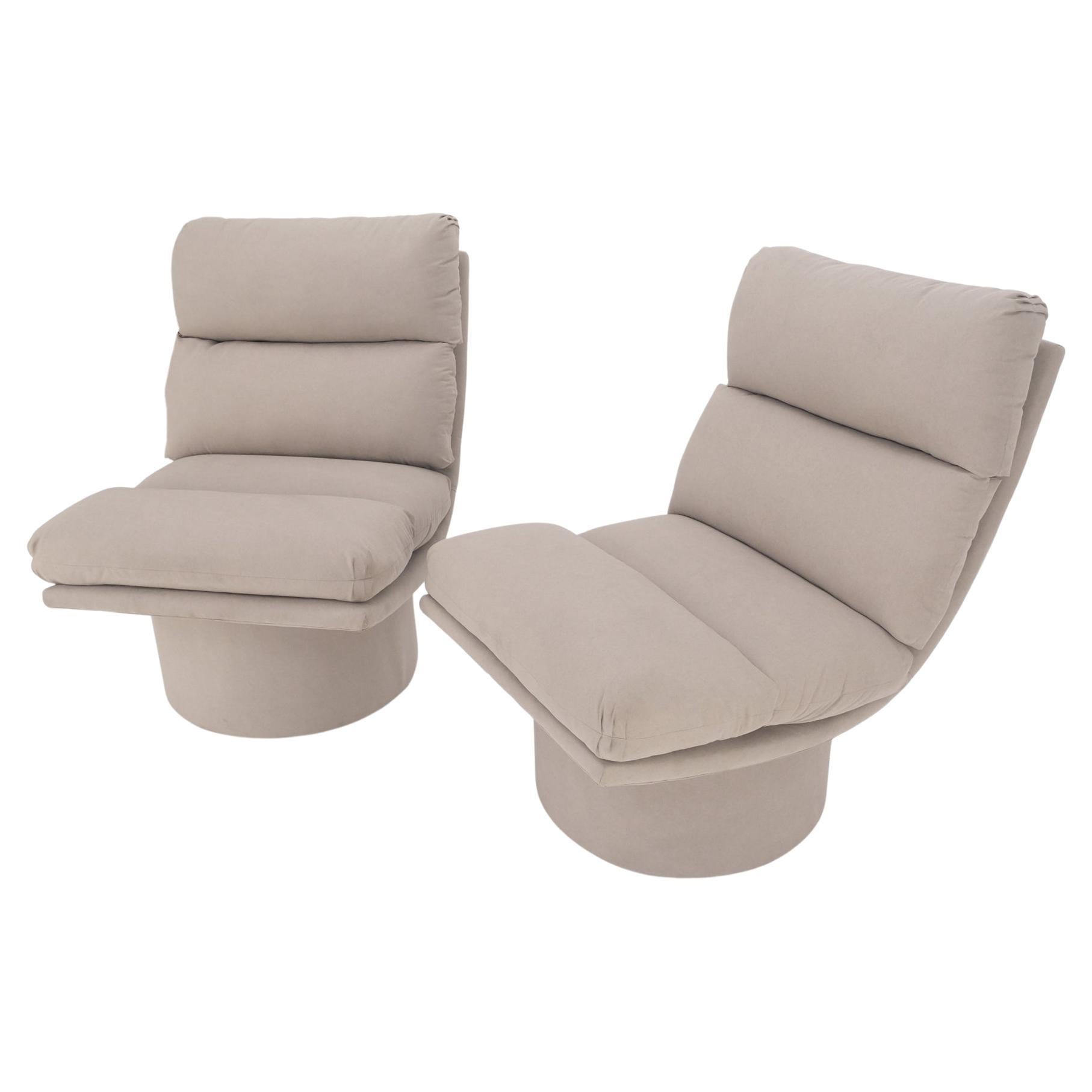 Pair New Light Coffee to Grey Alcantera Upholstery Scoop Lounge Chairs SHARP! For Sale