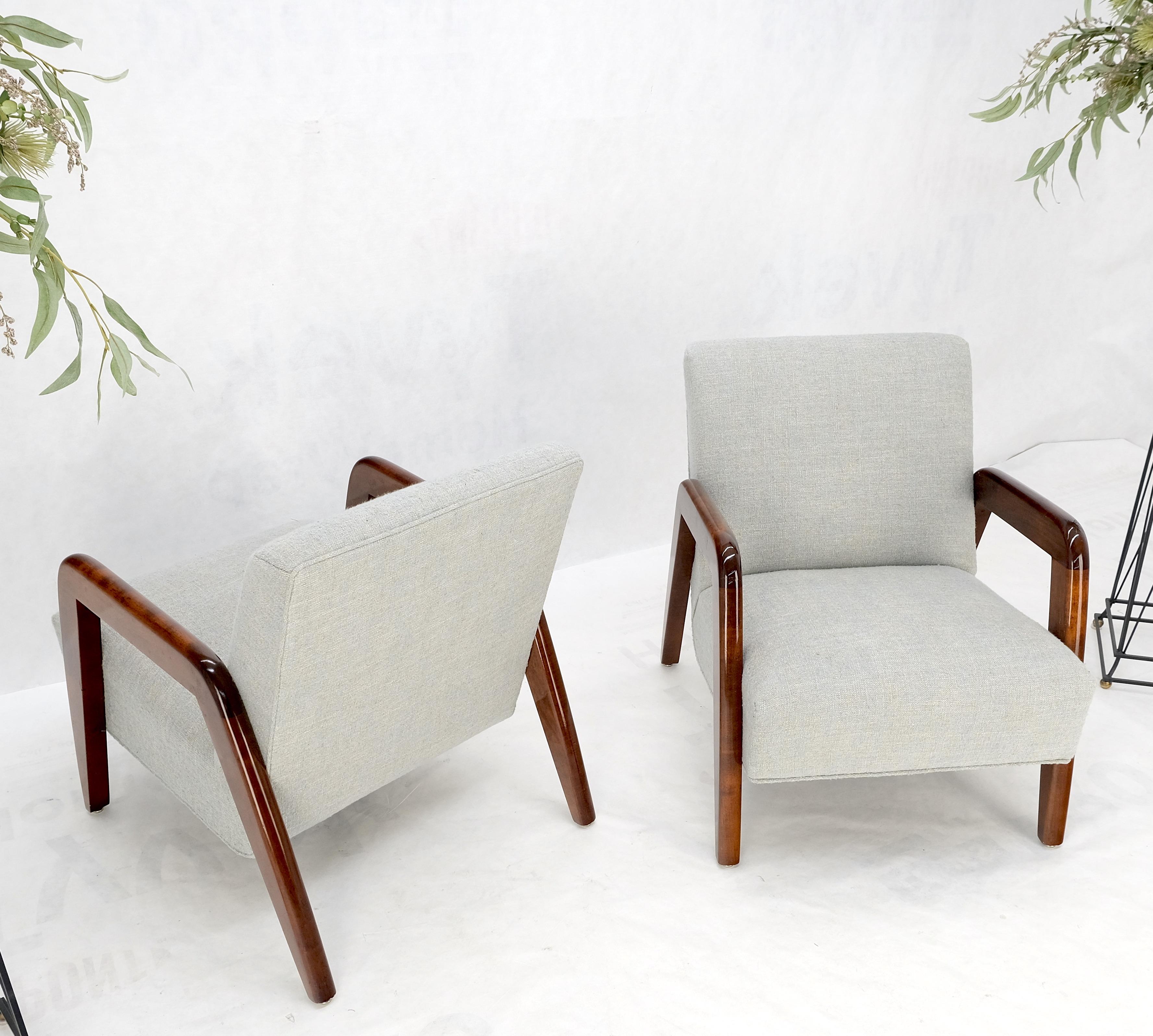 Pair New Linen Upholstery Heavy Solid Maple Frames American Lounge Chairs Mint! For Sale 4