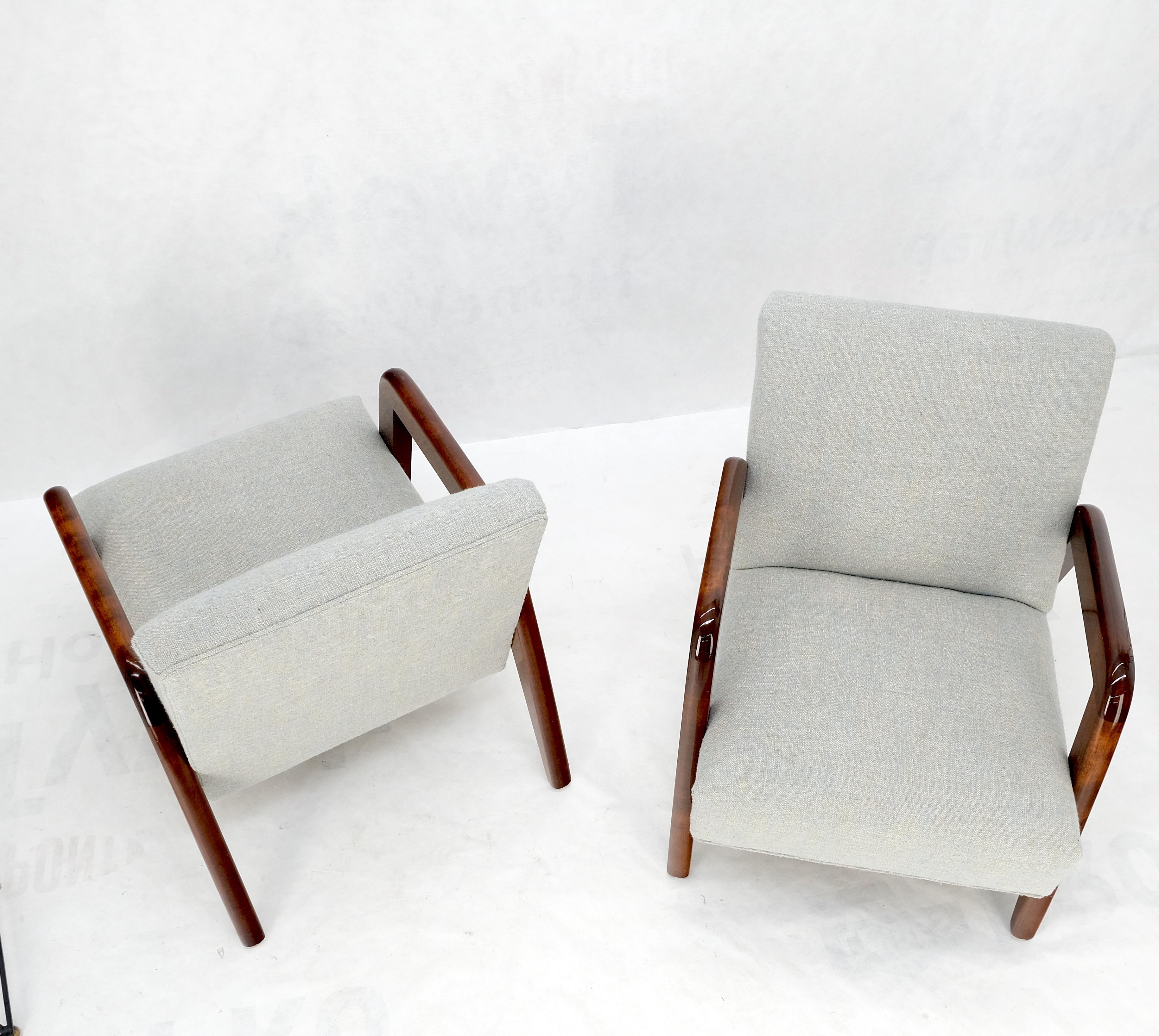 Pair New Linen Upholstery Heavy Solid Maple Frames American Lounge Chairs Mint! For Sale 5