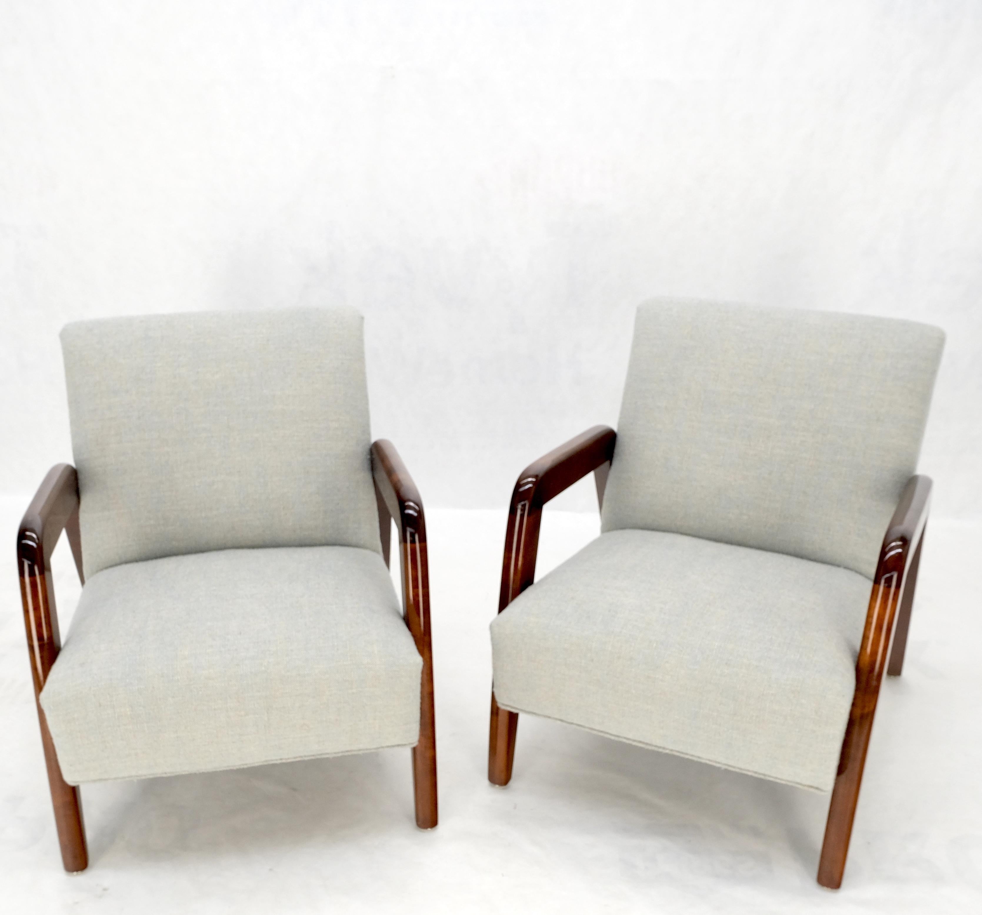 Pair New Linen Upholstery Heavy Solid Maple Frames American Lounge Chairs Mint! For Sale 6