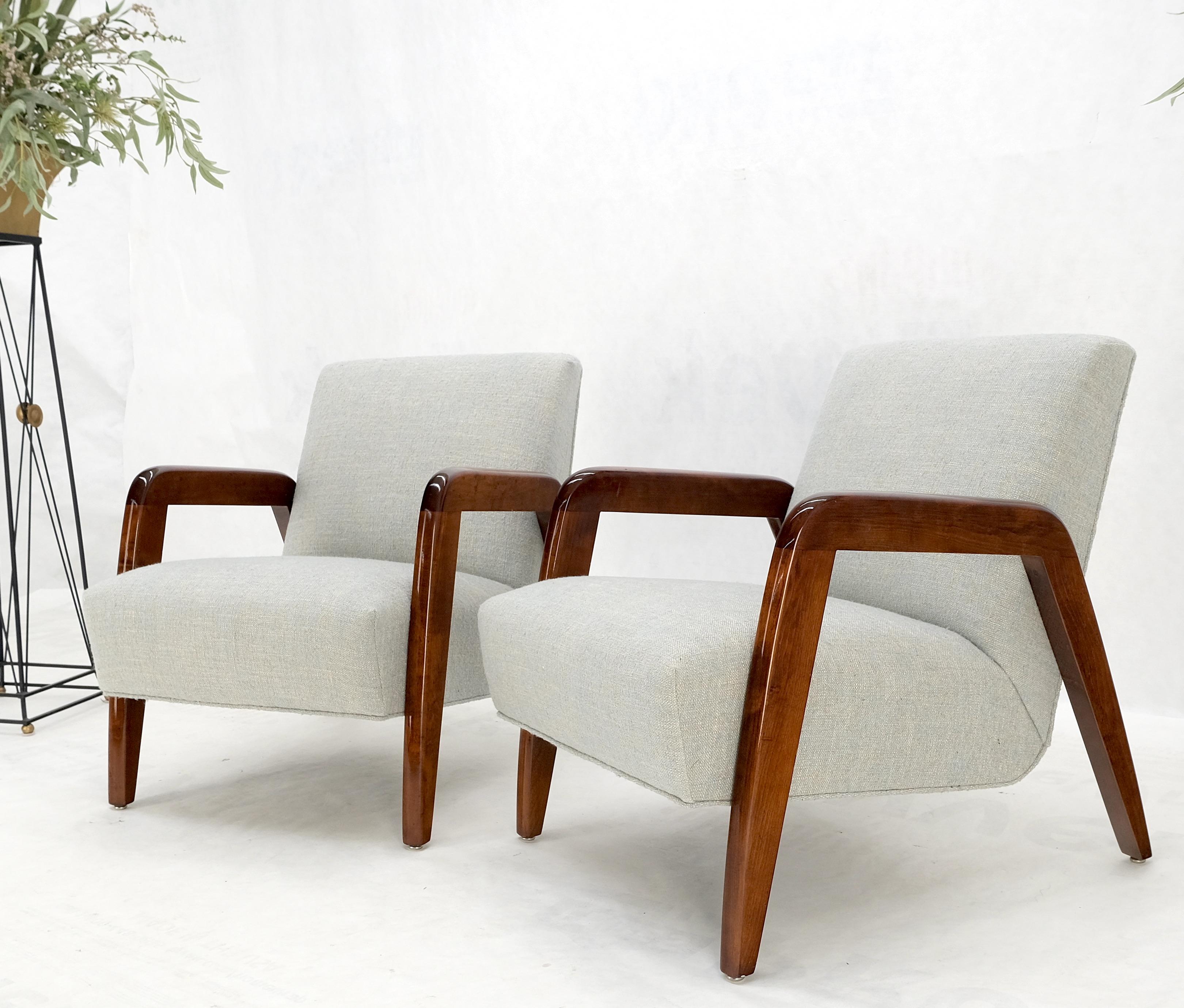 Pair New Linen Upholstery Heavy Solid Maple Frames American Lounge Chairs Mint! For Sale 7