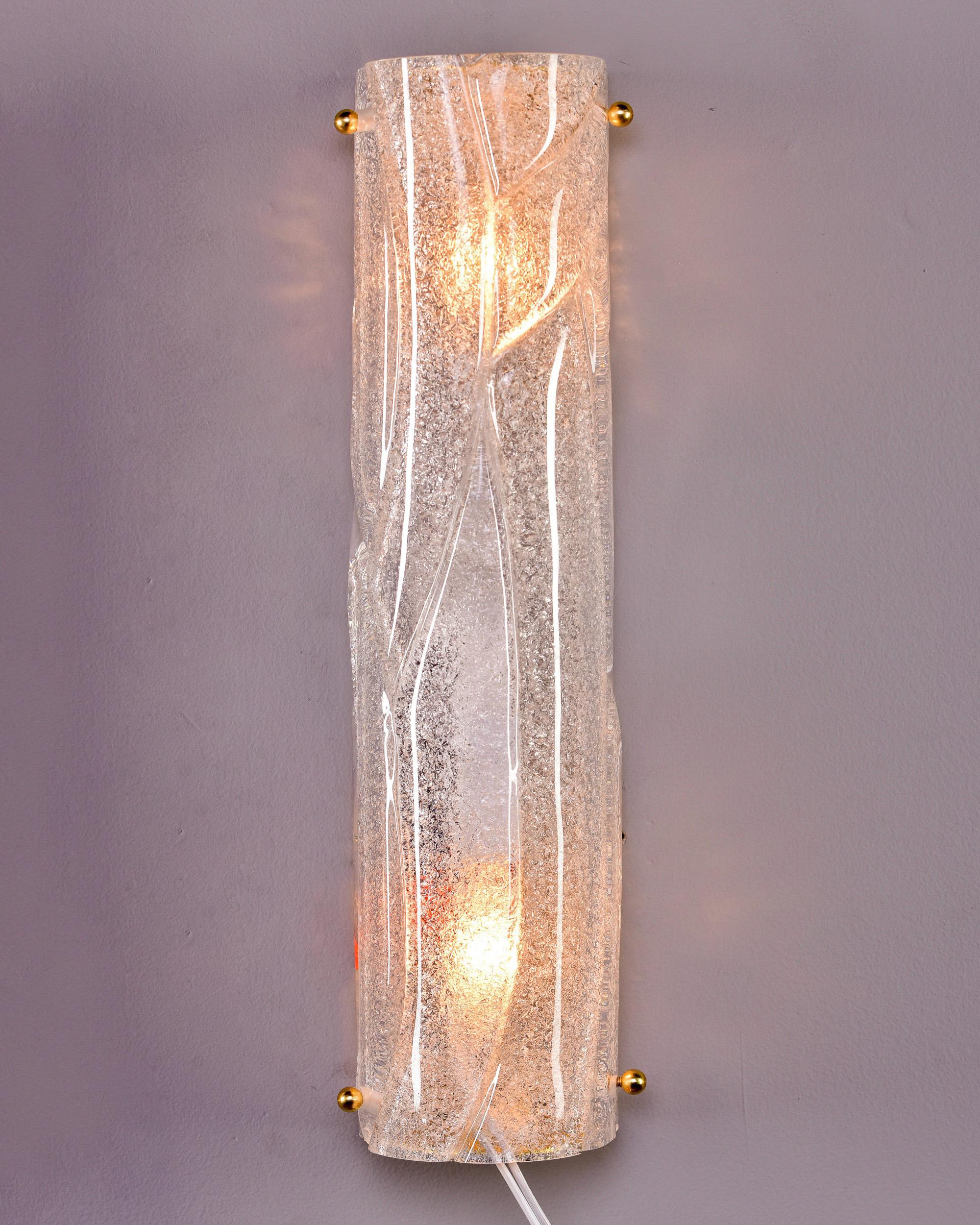 Italian Pair New Modern Clear Heavy Murano Glass and Brass Sconces